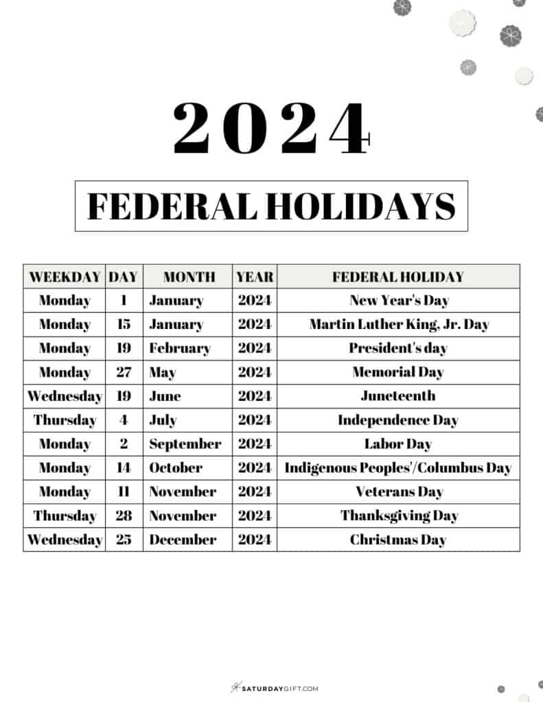 List Of Special Days 2024 Calendar Printable Tammi Fionnula - Free Printable 2024 Federal Holiday Calendar Word