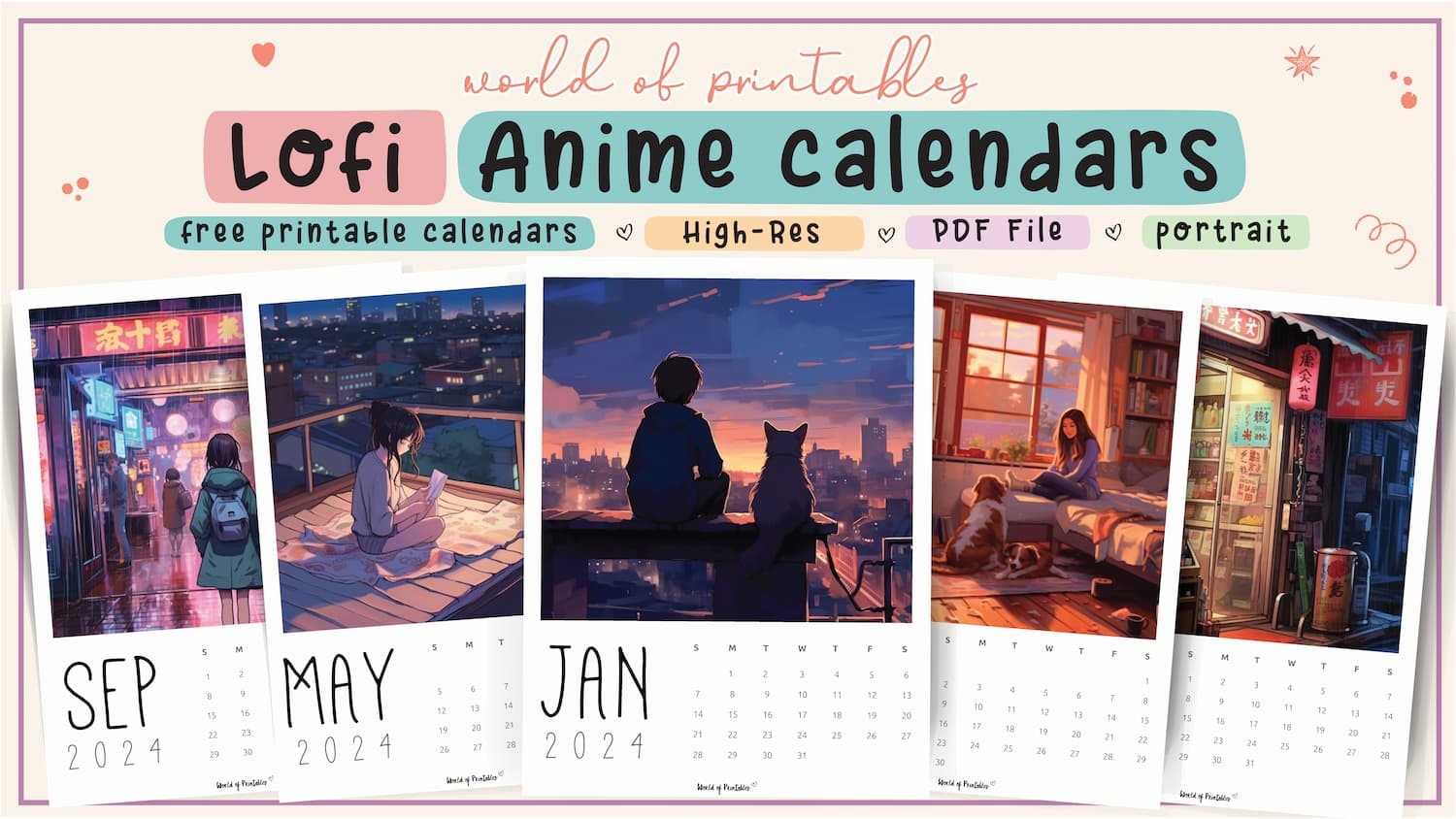Lofi Anime Calendars For 2024 - World Of Printables inside Free Printable Anime Calendar 2024