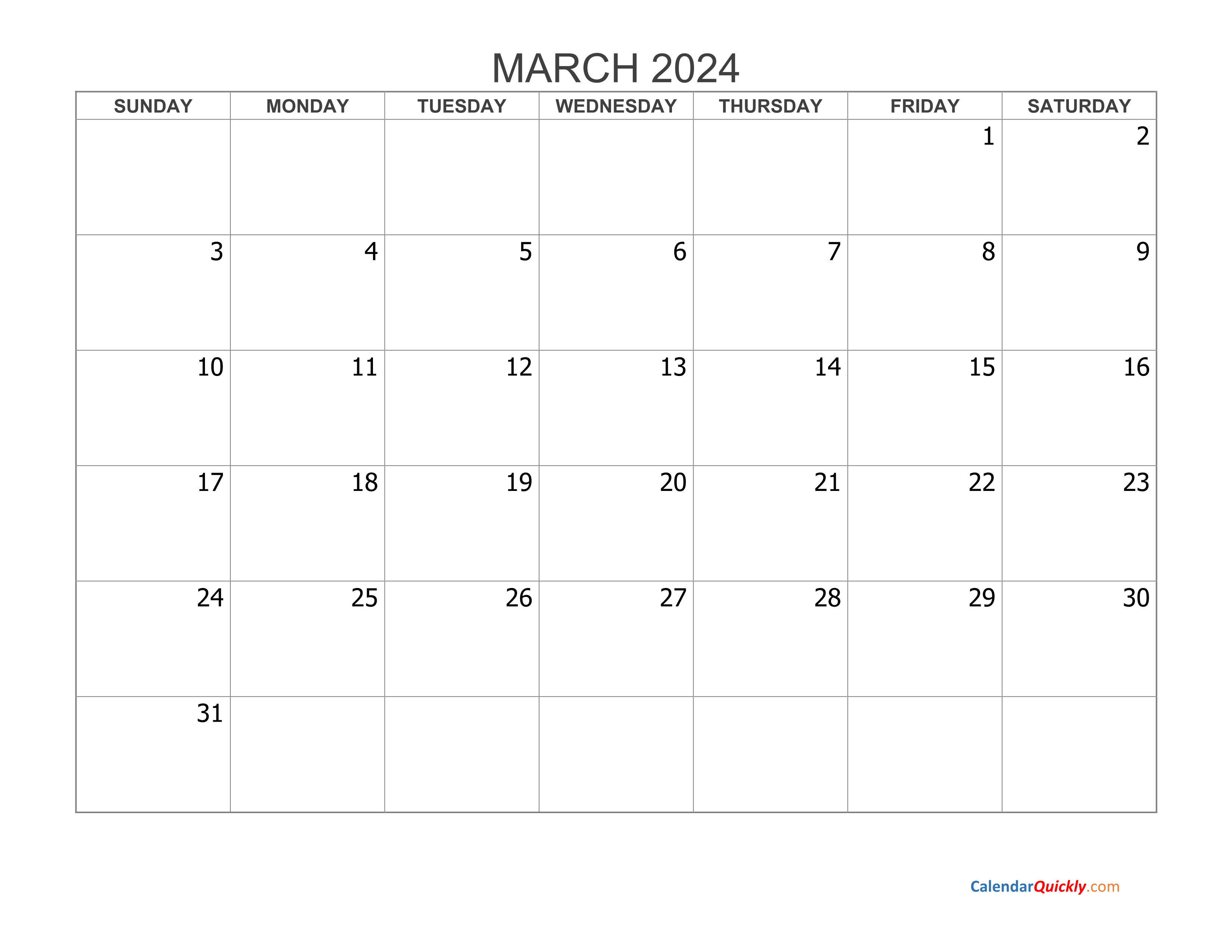 March 2024 Blank Calendar Calendar Quickly - Free Printable 2024 Monthly Calendar March