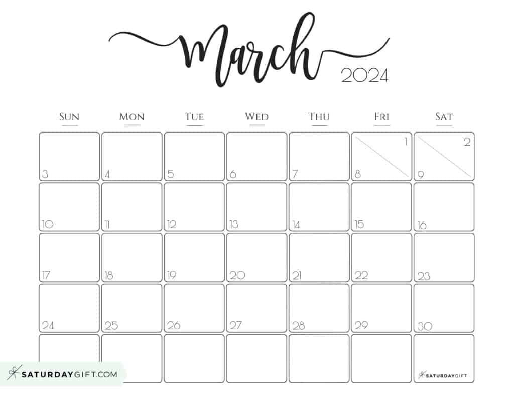 March 2024 Calendar - 20 Cute &amp;amp; Free Printables | Saturdaygift intended for Free Printable Calendar 2024 For March