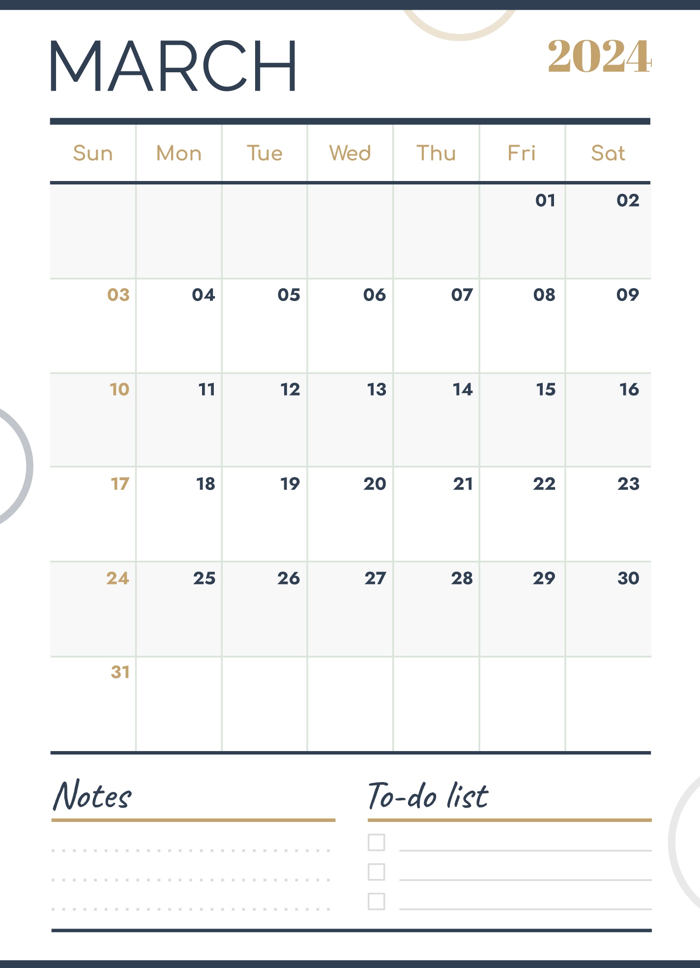 March 2024 Calendar Free Google Docs Template - Gdoc.io pertaining to Free Printable Calendar 2024 Word Doc