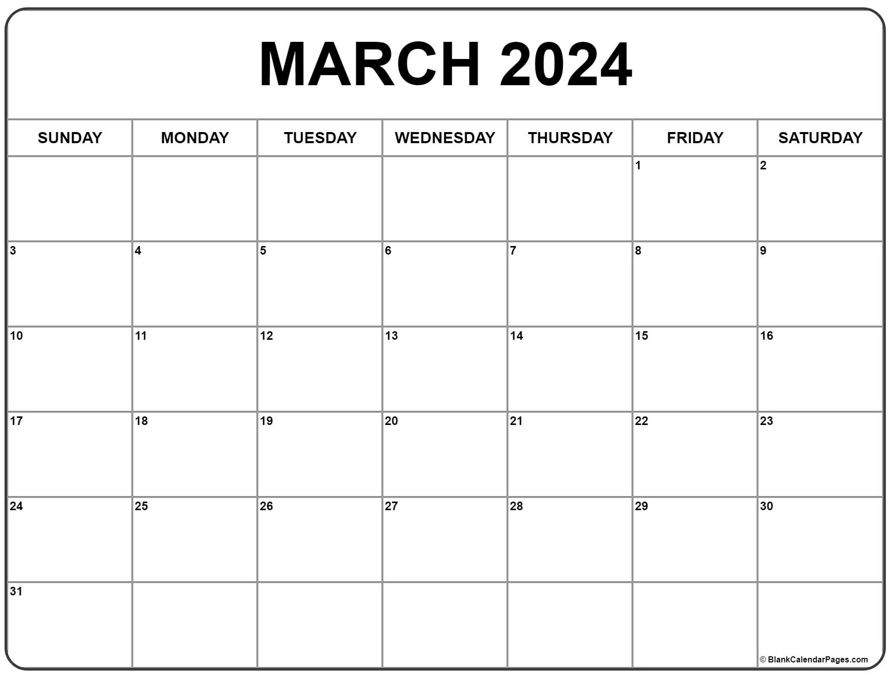 March 2024 Calendar | Free Printable Calendar in Free Printable Calendar 2024 No Downloads March