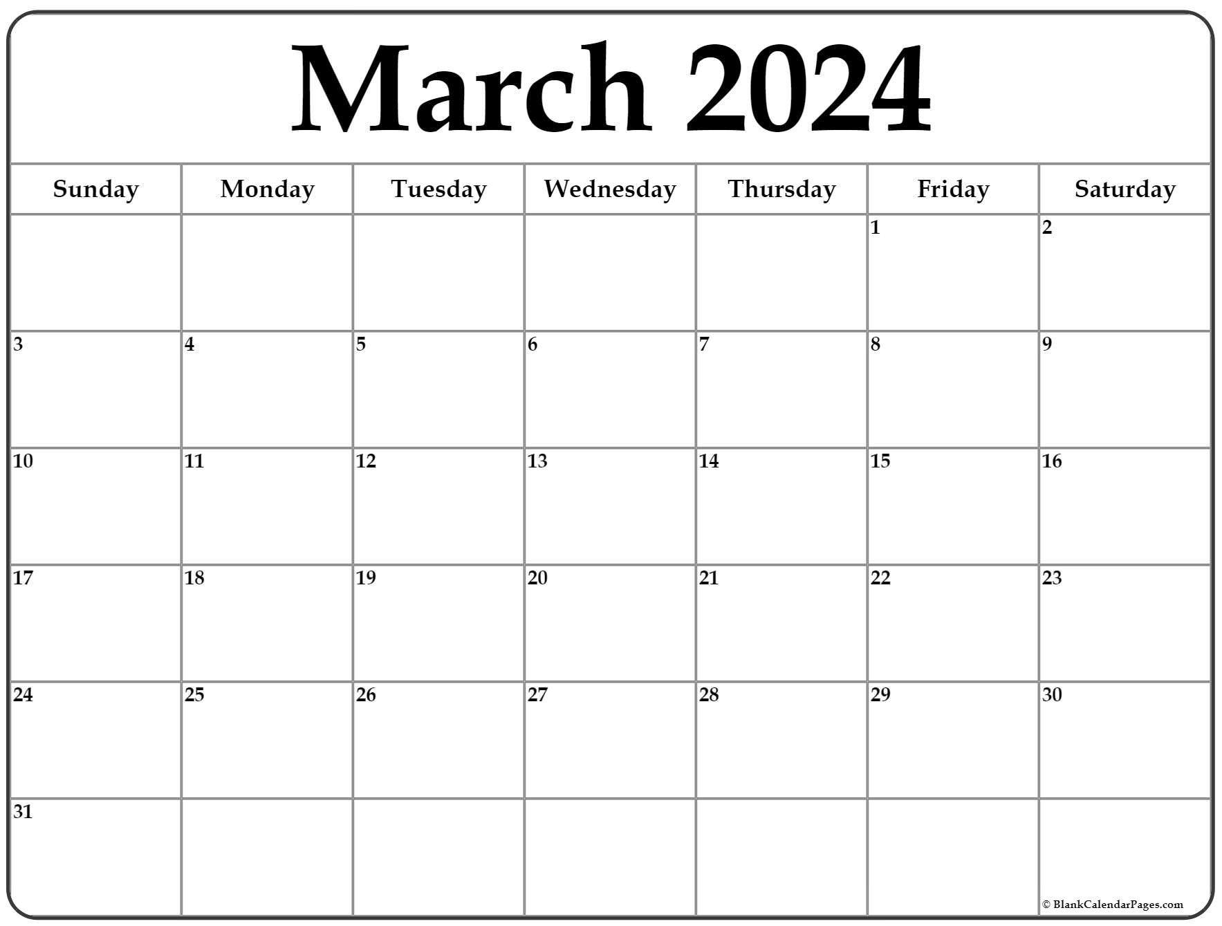 March 2024 Calendar | Free Printable Calendar in Free Printable Calendar 2024 No Downloads March