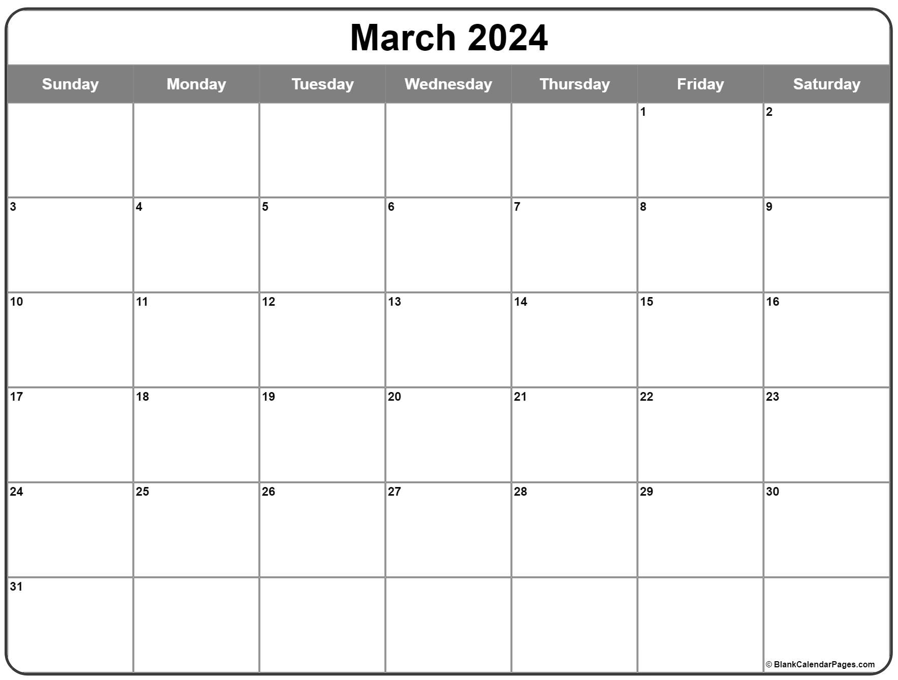 March 2024 Calendar | Free Printable Calendar intended for Free Printable April 2024 Calendar Large Boxes