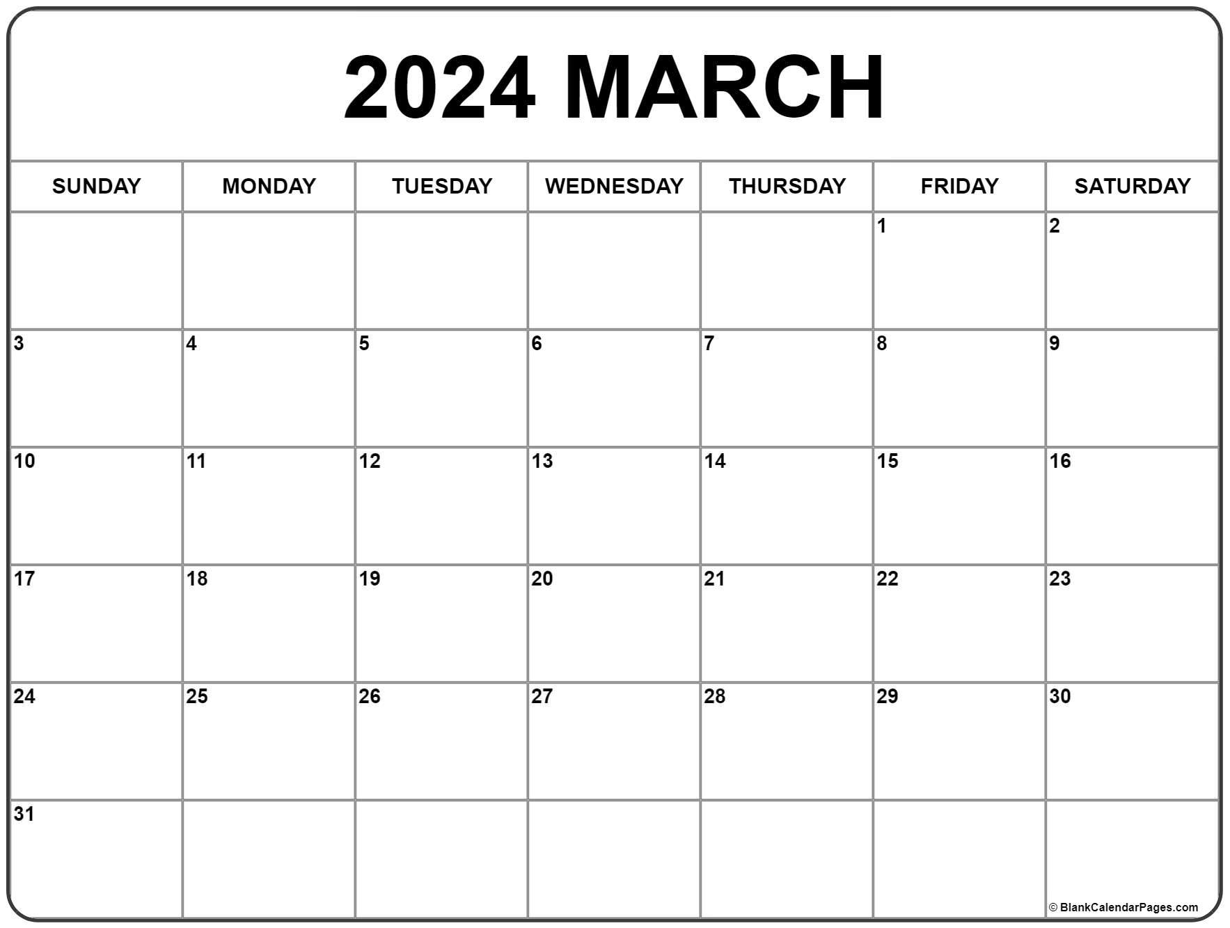 March 2024 Calendar | Free Printable Calendar pertaining to Free Printable Blank Calendar March 2024