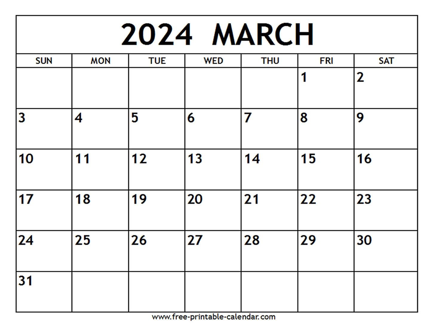 March 2024 Calendar - Free-Printable-Calendar with regard to Free Printable Blank March Calendar 2024