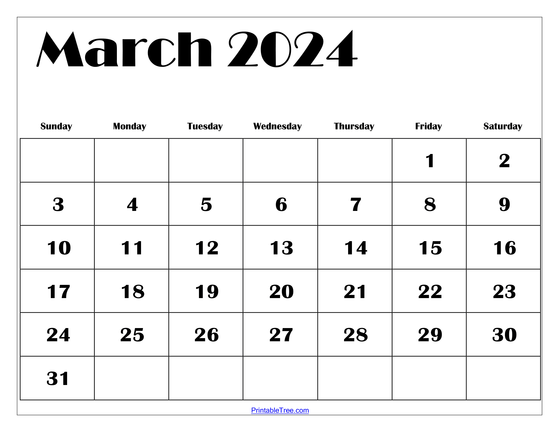 March 2024 Calendar Printable Pdf With Holidays Template Free intended for Free Printable Big Bold 2024 Calendar