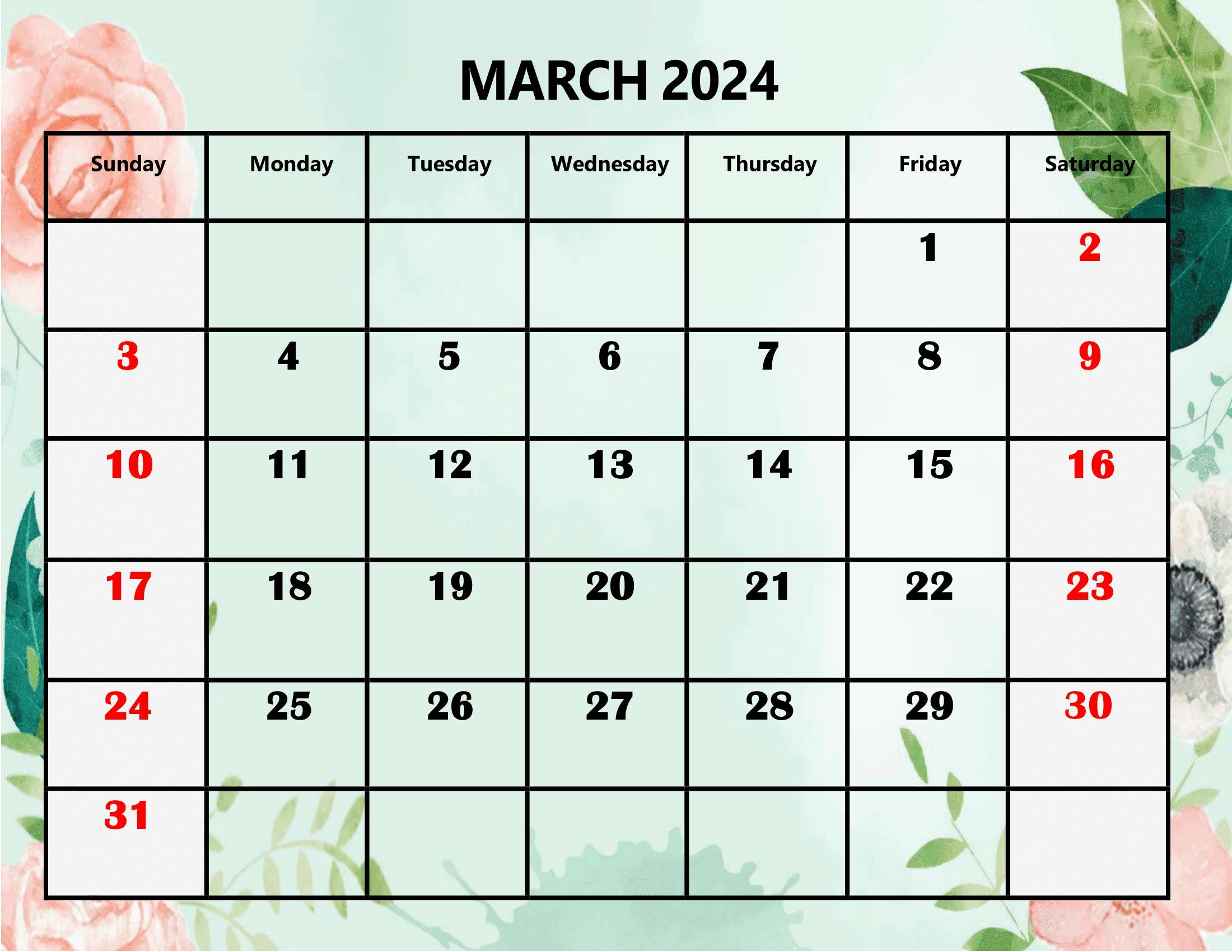 March 2024 Calendar Printable Pdf With Holidays Template Free within Free Printable Calendar 2024 March