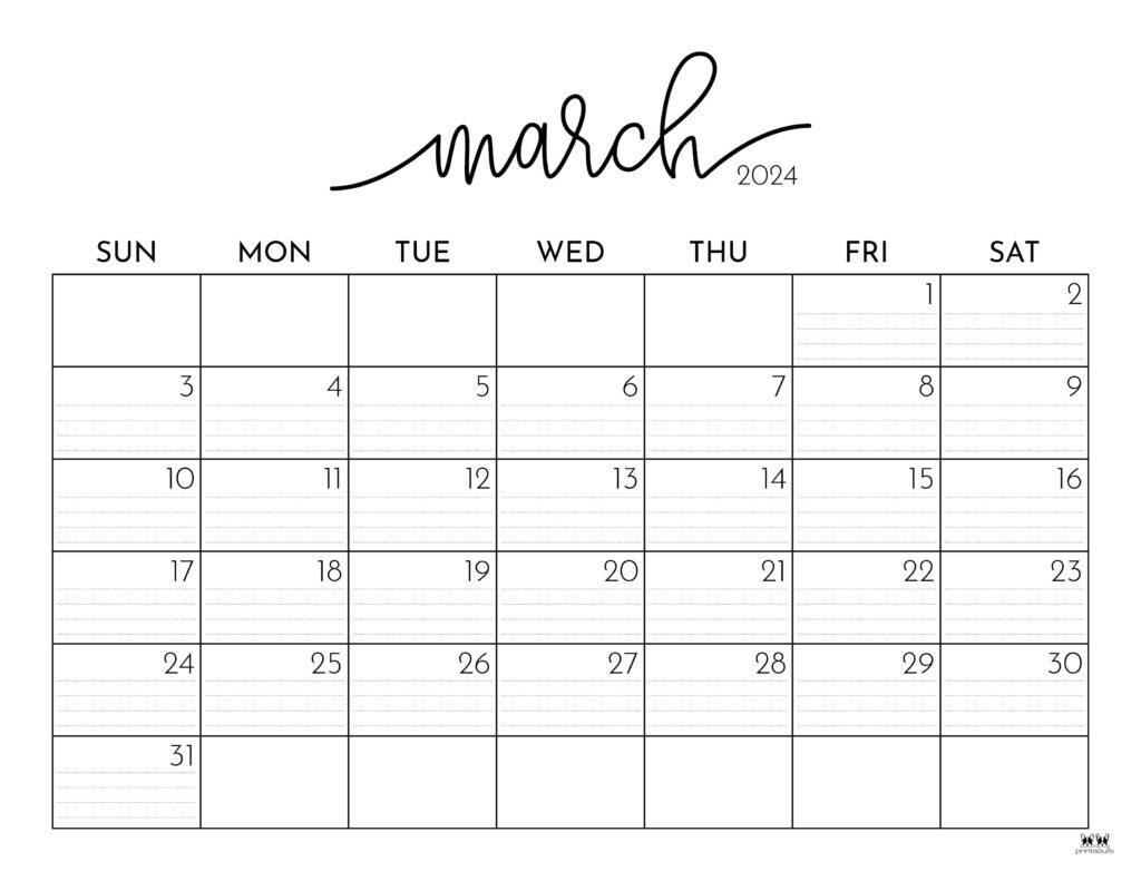 March 2024 Calendars - 50 Free Printables | Printabulls throughout Free Printable Calendar 2024 No Downloads March