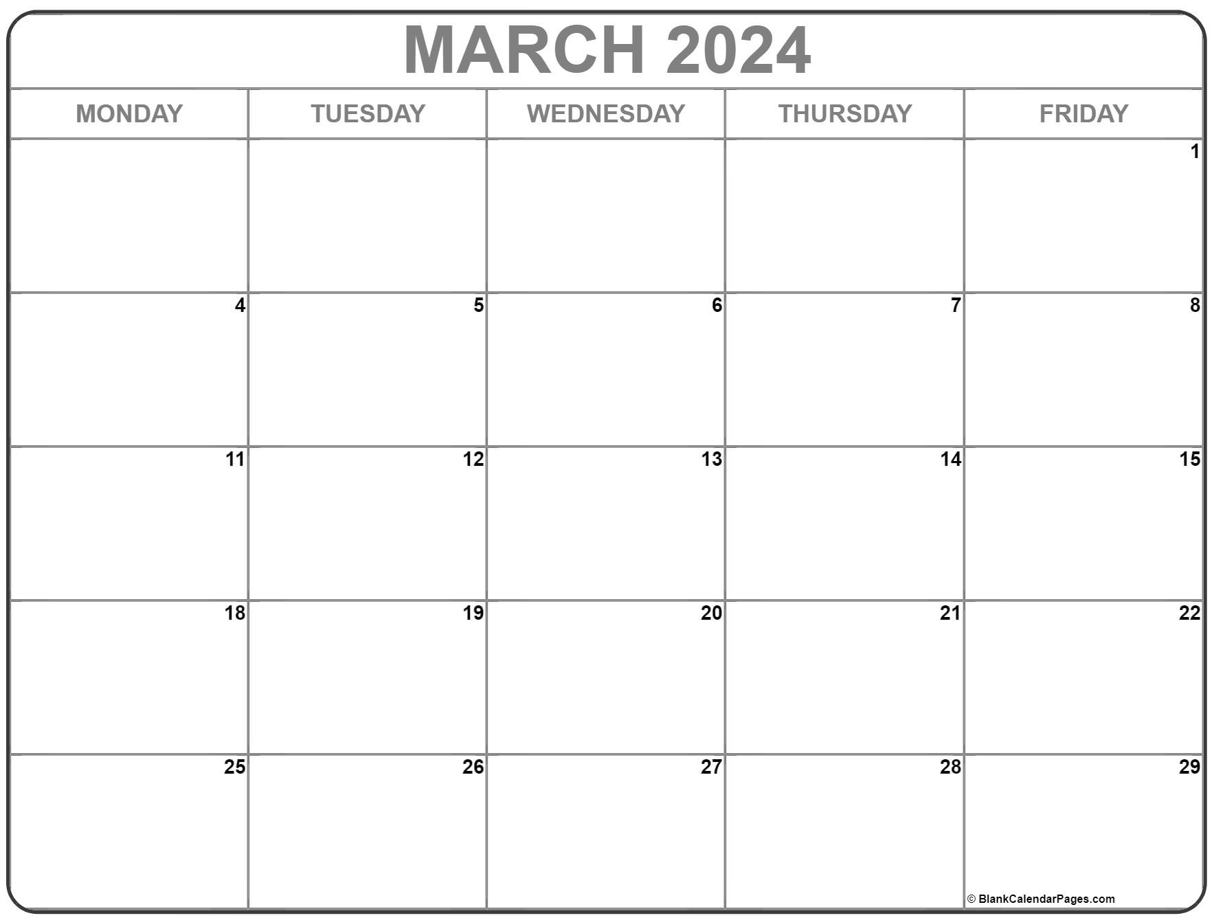 March 2024 Monday Calendar | Monday To Sunday with regard to Free Printable Calendar 2024 Monday Through Friday