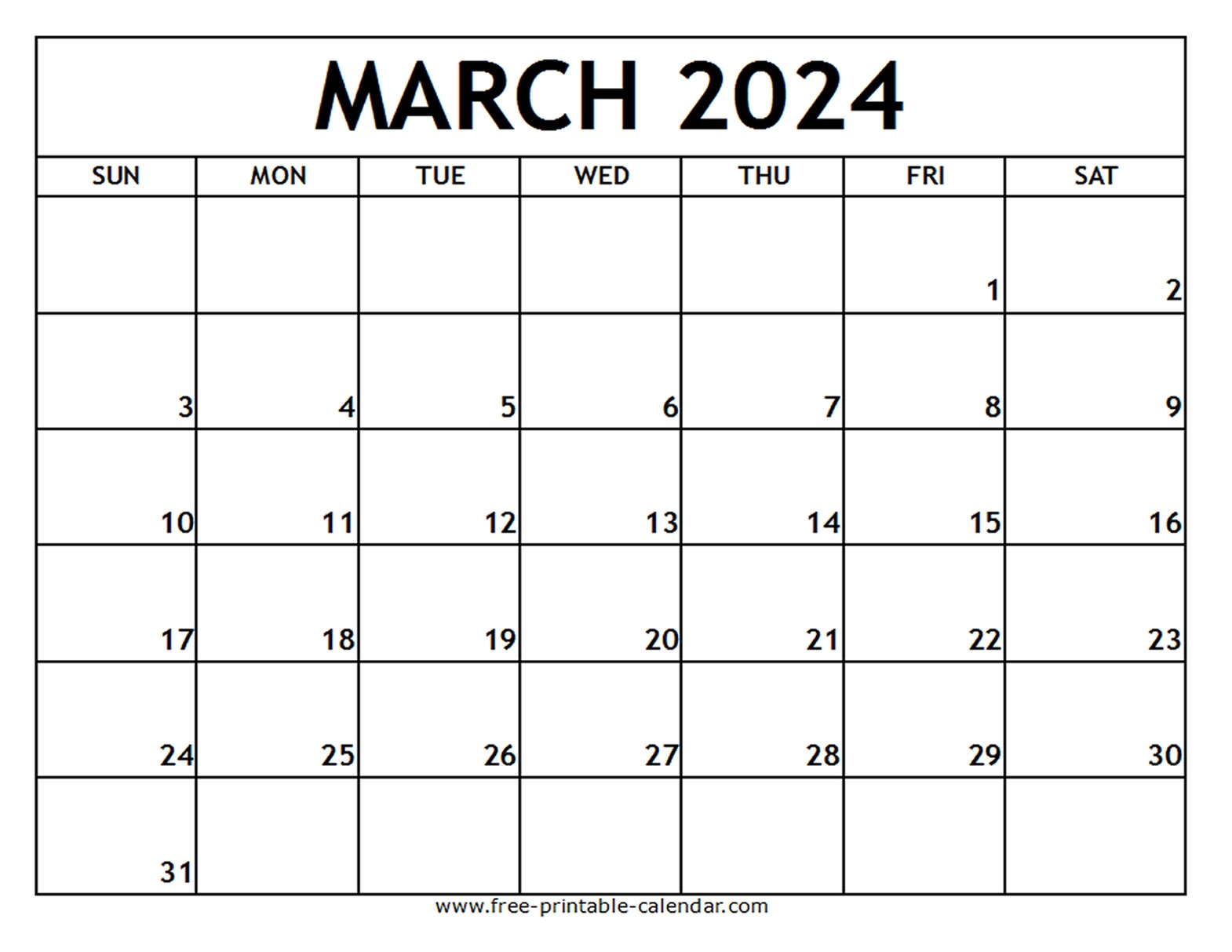 March 2024 Printable Calendar - Free-Printable-Calendar for Free Printable Blank March Calendar 2024