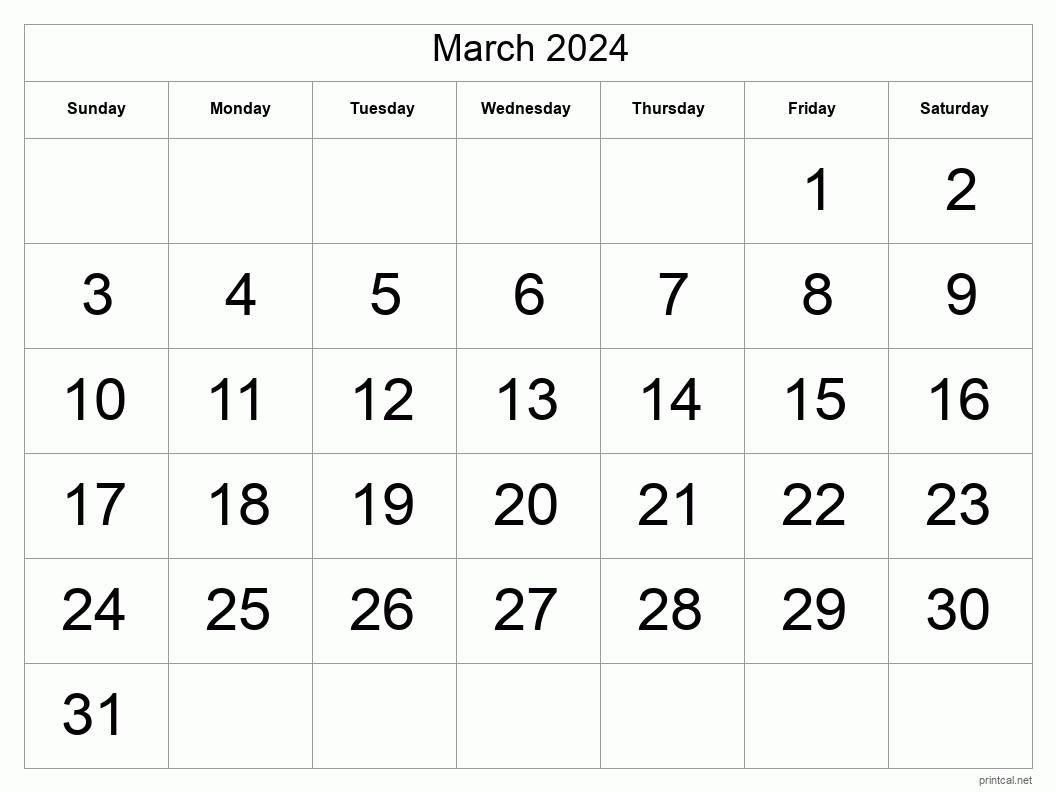 March 2024 Printable Calendar - Free Printable 2024 Calendar March April