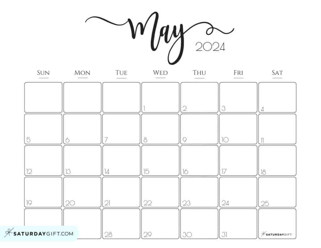 May 2024 Calendar - 20 Cute &amp;amp; Free Printables | Saturdaygift pertaining to Free Printable Blank May Calendar 2024