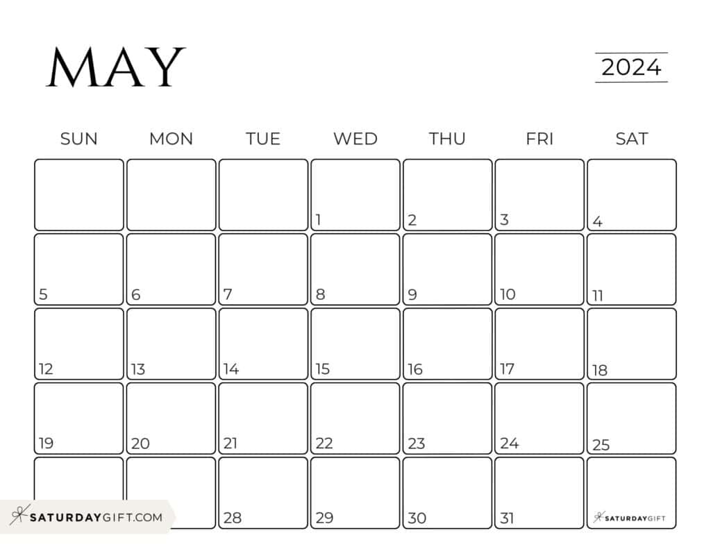 May 2024 Calendar - 20 Cute &amp;amp; Free Printables | Saturdaygift within Free Printable Blank May Calendar 2024