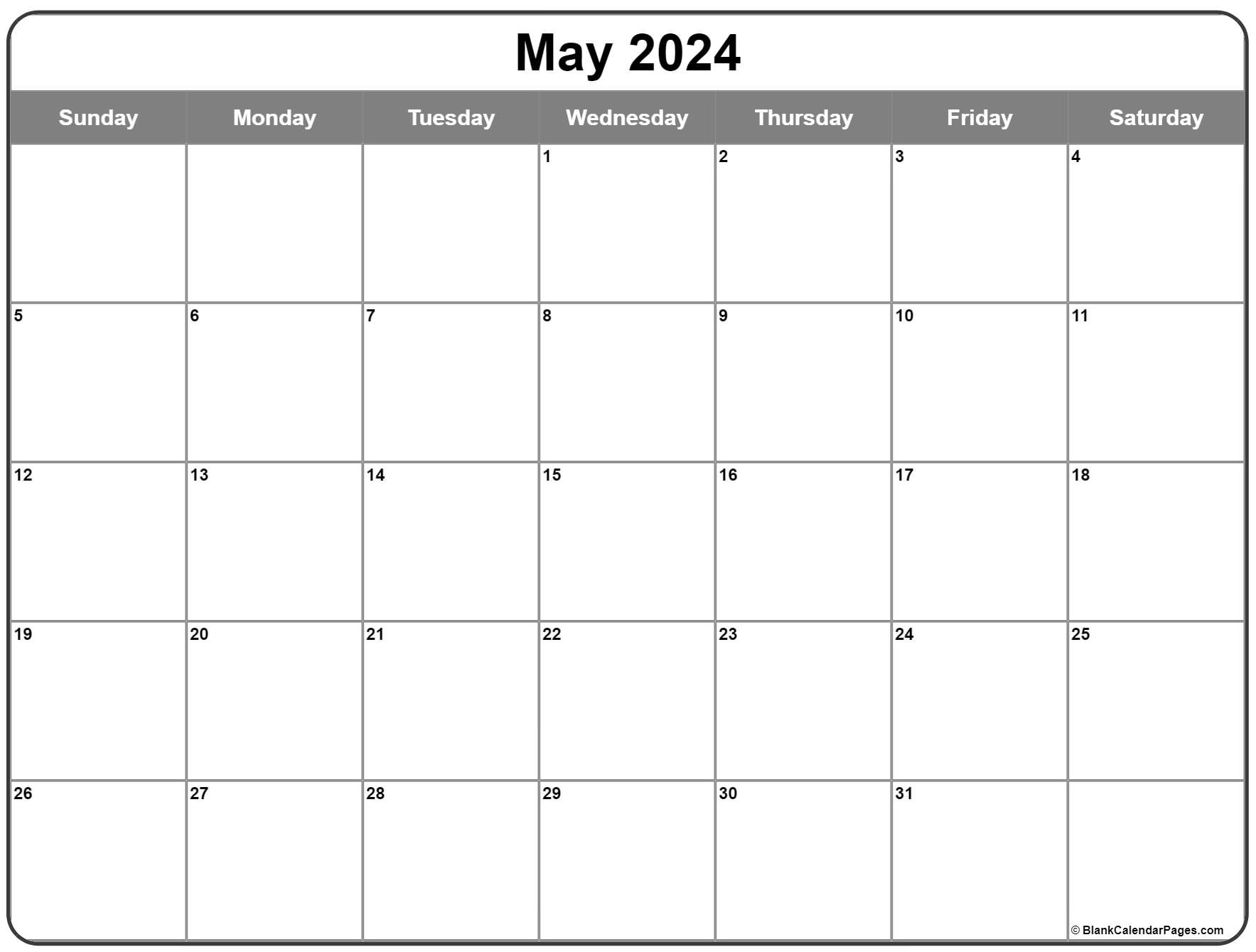 May 2024 Calendar | Free Printable Calendar intended for Free Printable Calendar 2024 Big Boxes