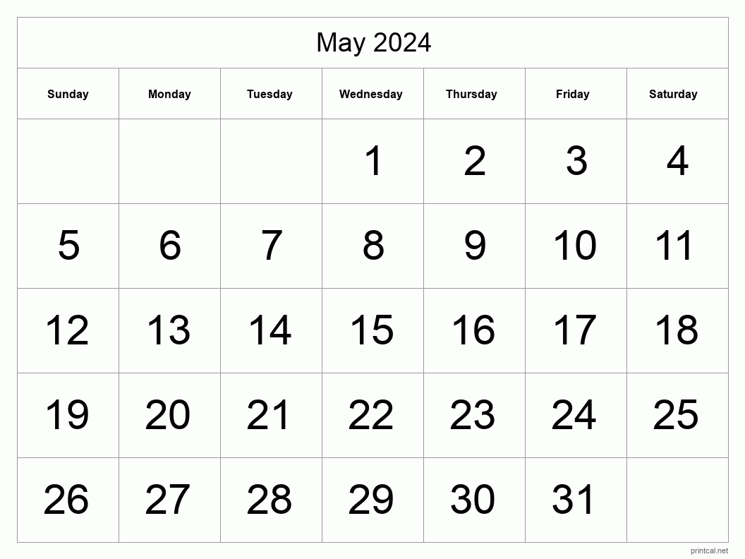 May 2024 Calendar Free Printable Calendar May 2024 Calendar Free - Free Printable 2024 Monthly Calendar May