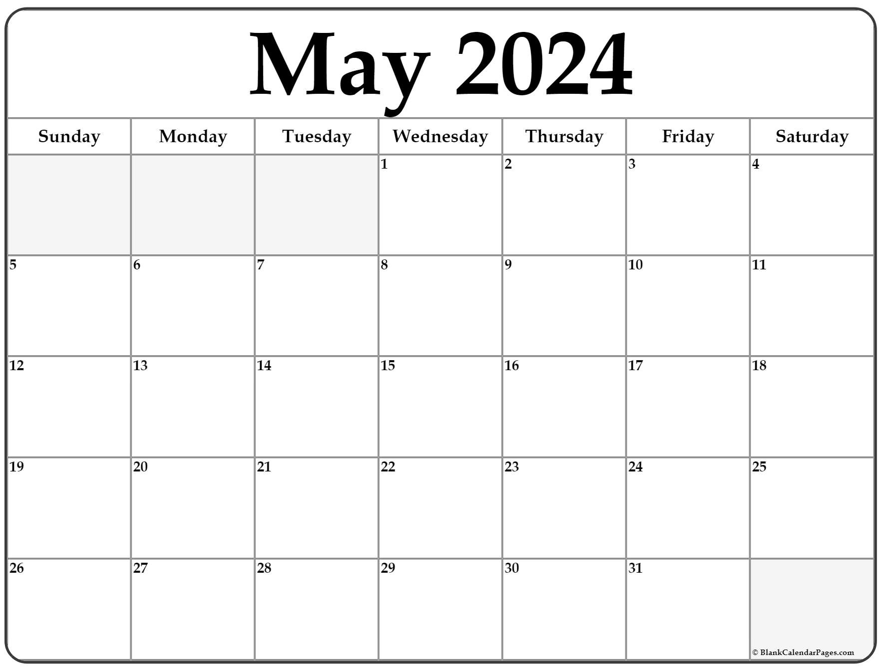 May 2024 Calendar | Free Printable Calendar pertaining to Free Printable Blank Month Calendar 2024