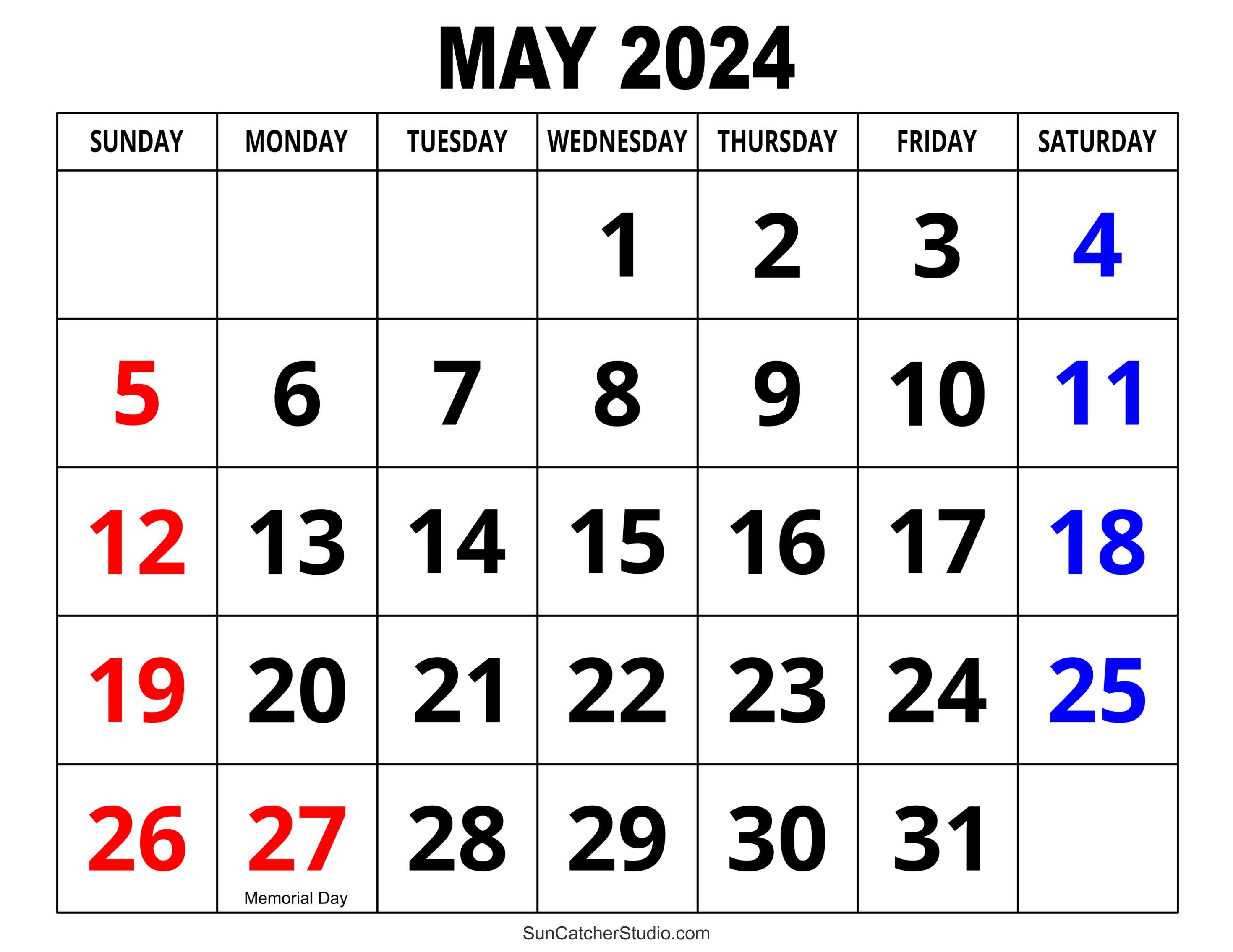 May 2024 Calendar (Free Printable) – Diy Projects, Patterns for Free Printable Calendar 2024 Large Print