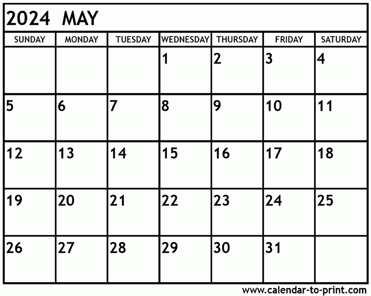 May 2024 Calendar Printable with regard to Free Printable Blank Calendar 2024 May