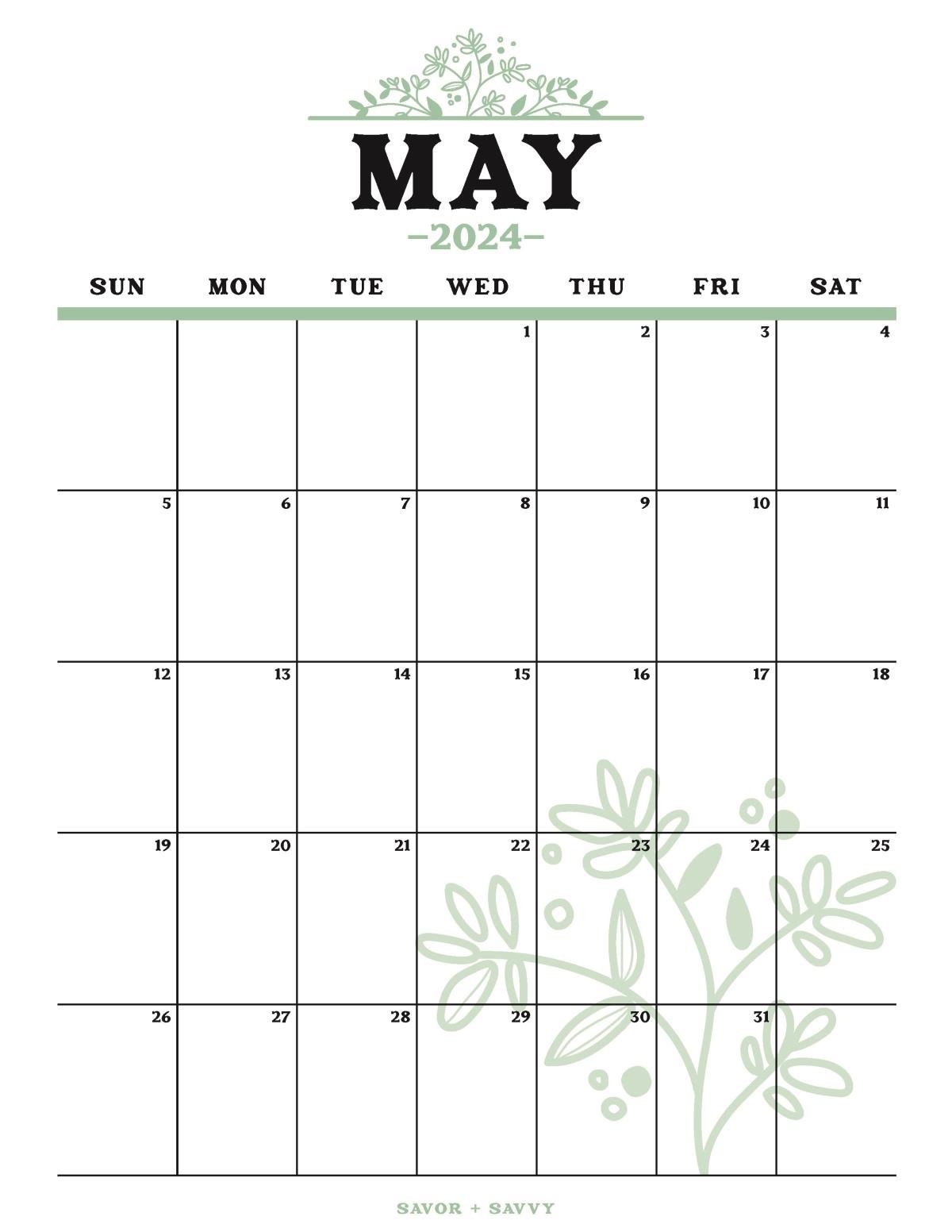 May 2024 Calendar Templates – 14 Free Printables - Savor + Savvy in Free Printable Calendar 2024 Oh So Lovely
