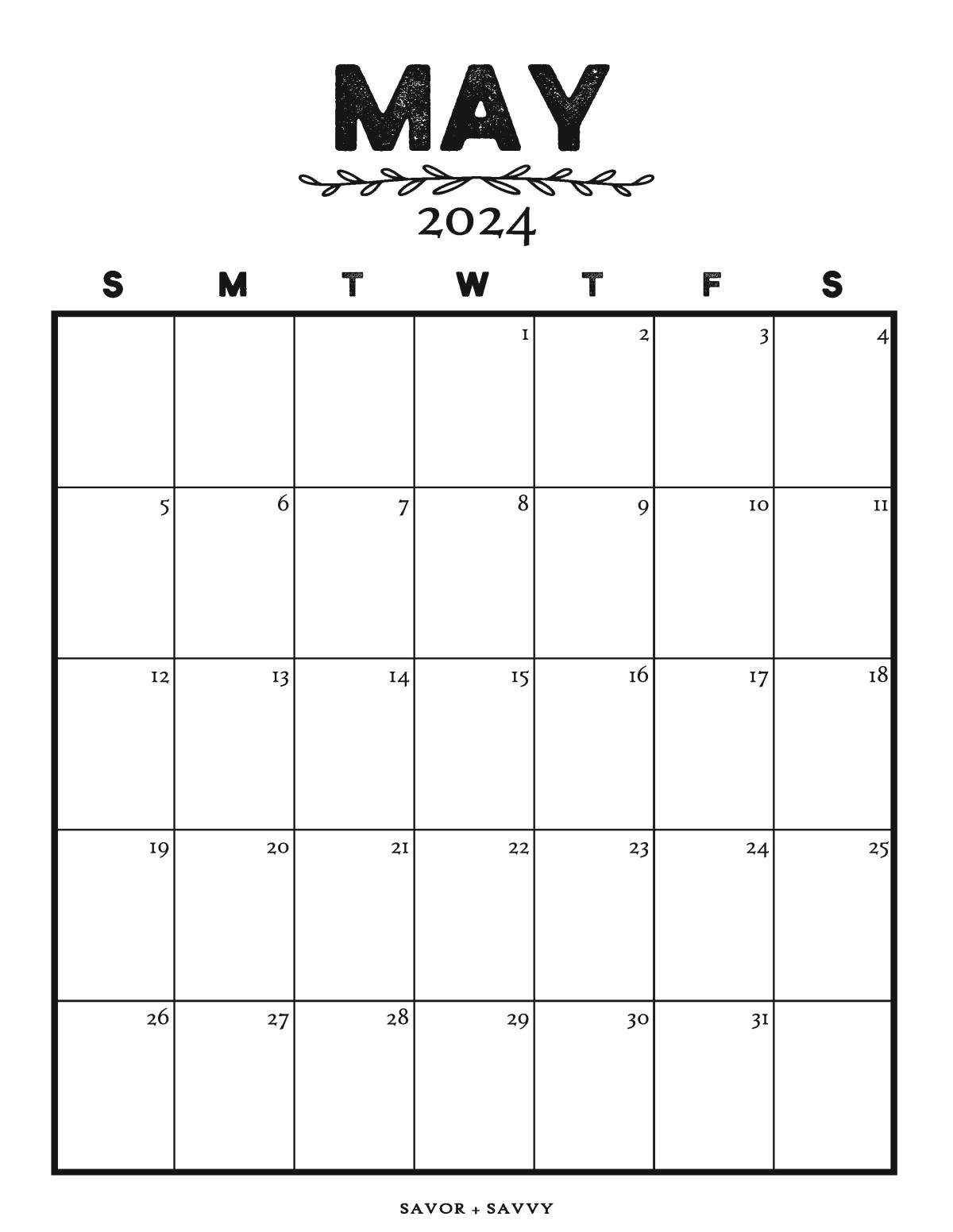 May 2024 Calendar Templates – 14 Free Printables - Savor + Savvy regarding Free Printable Calendar 2024 Oh So Lovely