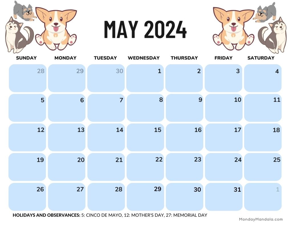 May 2024 Calendars (52 Free Pdf Printables) within Free Printable Animal Calendar 2024