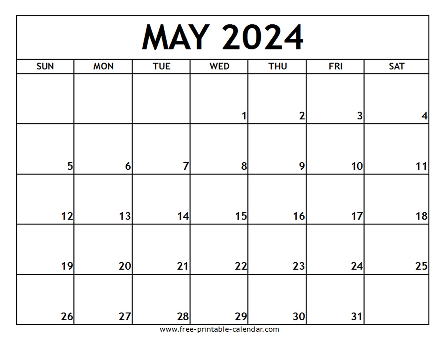May 2024 Printable Calendar - Free-Printable-Calendar inside Free Printable Calendar 2024 May June July August