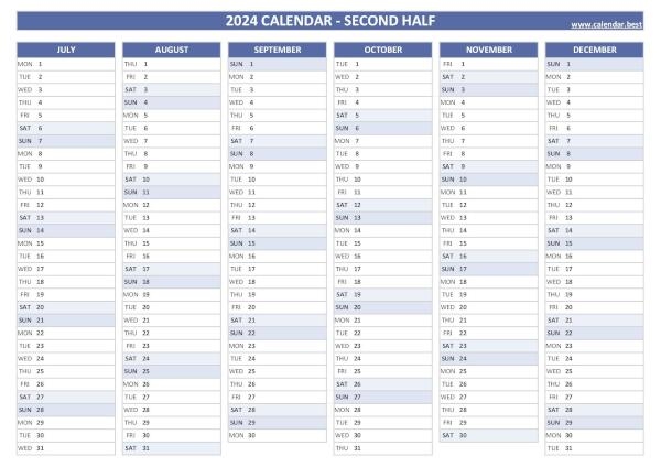 Mid Year Calendar 2024 Berty Chandra - Free Printable 2024 Half Page Calendar
