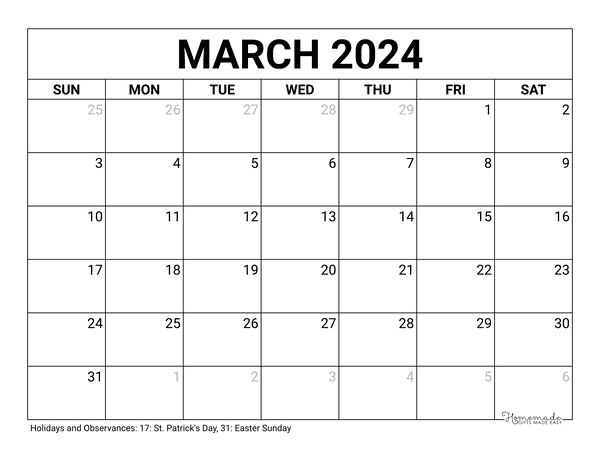 Month Calendar March 2024 Image Livia Queenie - Free Printable 2024 March Calendar With Holidays