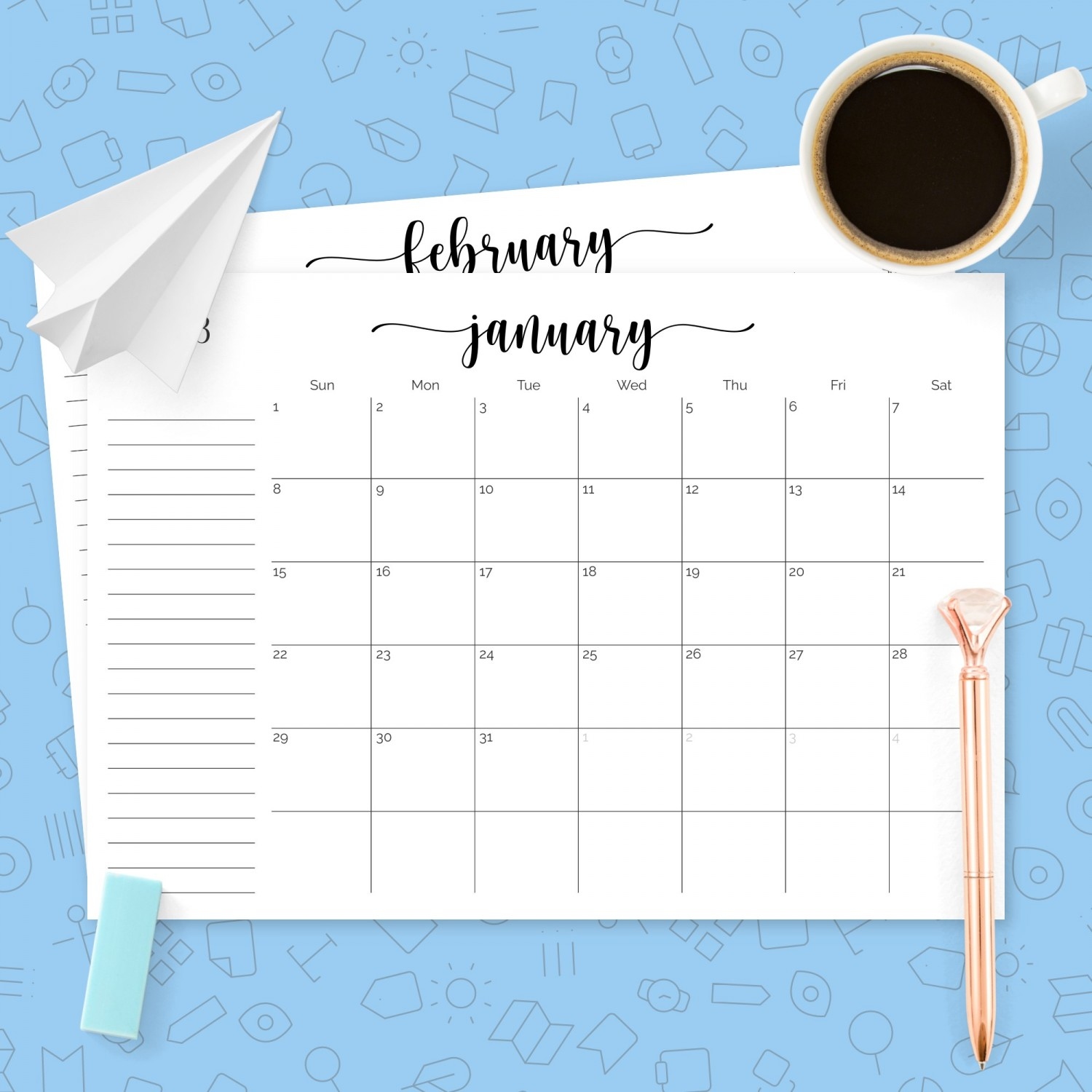 Monthly Calendar With Notes Section Template Printable PDF - Free Printable 2024 Calendar With Notes Section