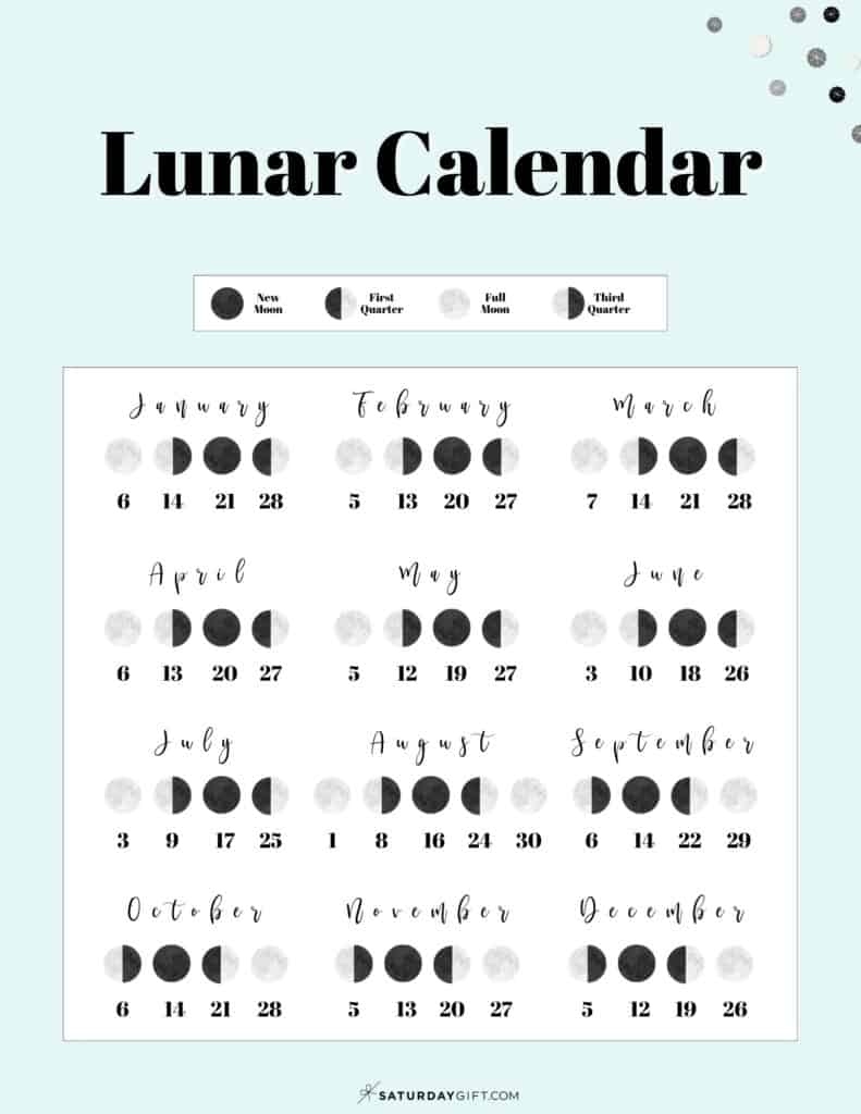 Moon Phase Calendar Cute Free Printable 2023 Lunar Calendar - Free Printable 2024 Lunar Calendar