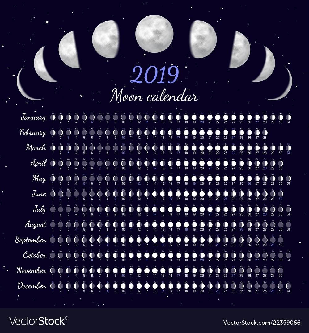 Moon Phases Calendar Royalty Free Vector Image - Free Printable 2024 Moon Phase Calendar