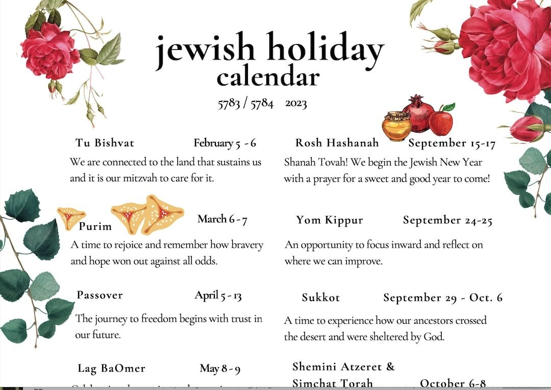 NEW 2023 2024 Jewish Holiday Calendar Hebrew Calendar 5784 Etsy - Free Printable 2024 Monthly Calendar With Jewish Holidays