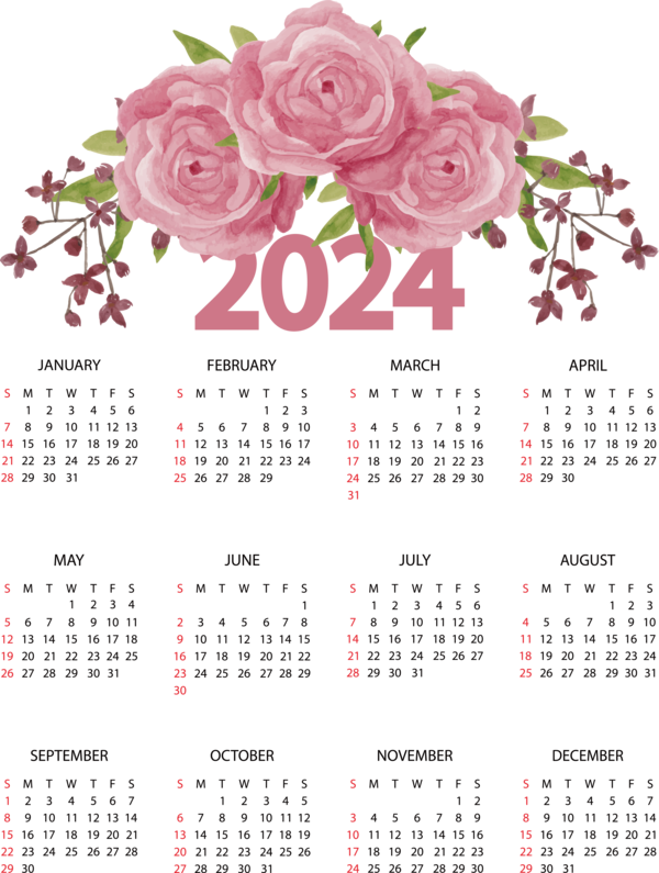 New Year Calendar Floral Design Design For Printable 2024 Calendar Free | Free Printable 2024 Calendar With Flowers