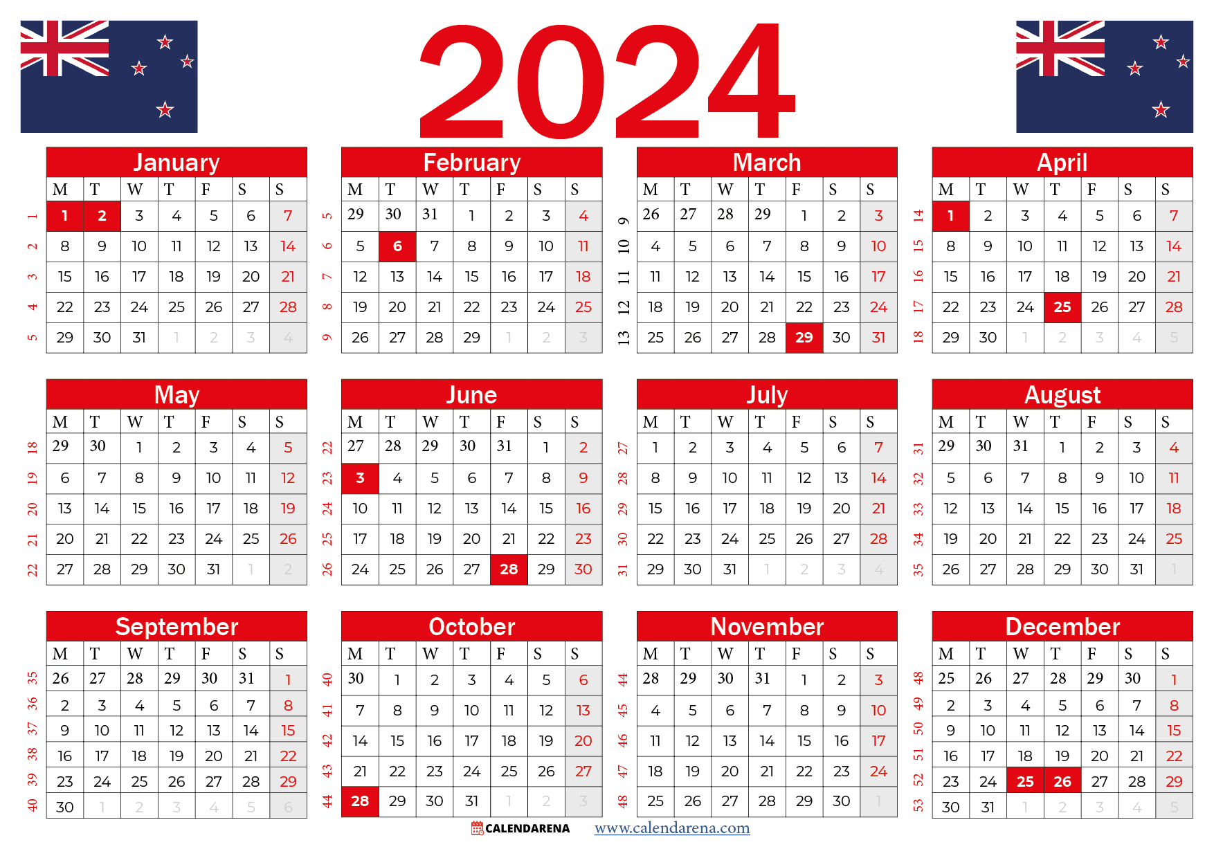 New Zealand 2023 Calendar With Holidays Printable pertaining to Free Printable Calendar 2024 Nz With Public Holidays