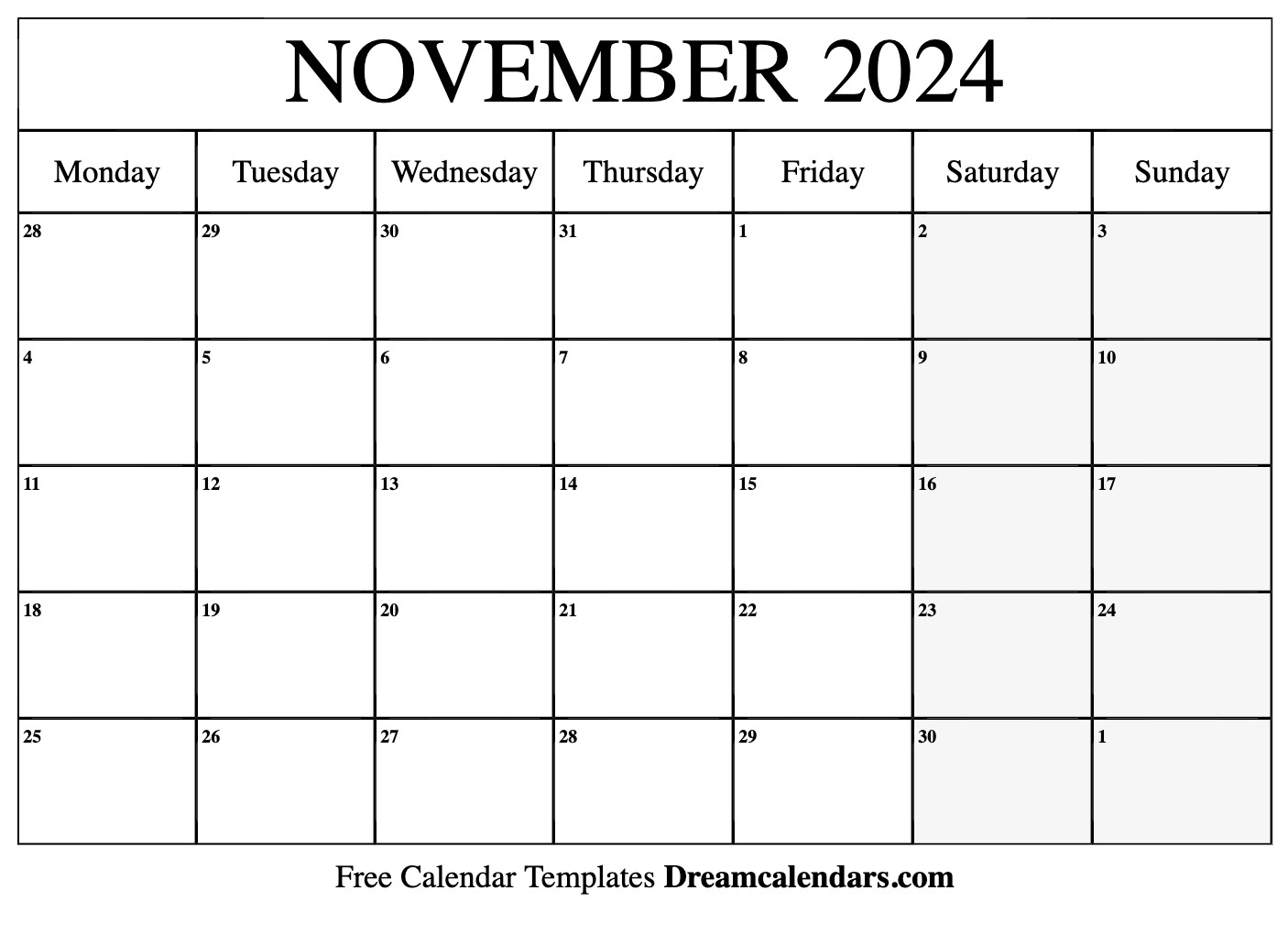 November 2024 Calendar | Free Blank Printable With Holidays intended for Free Printable Blank Calendar 2024 November