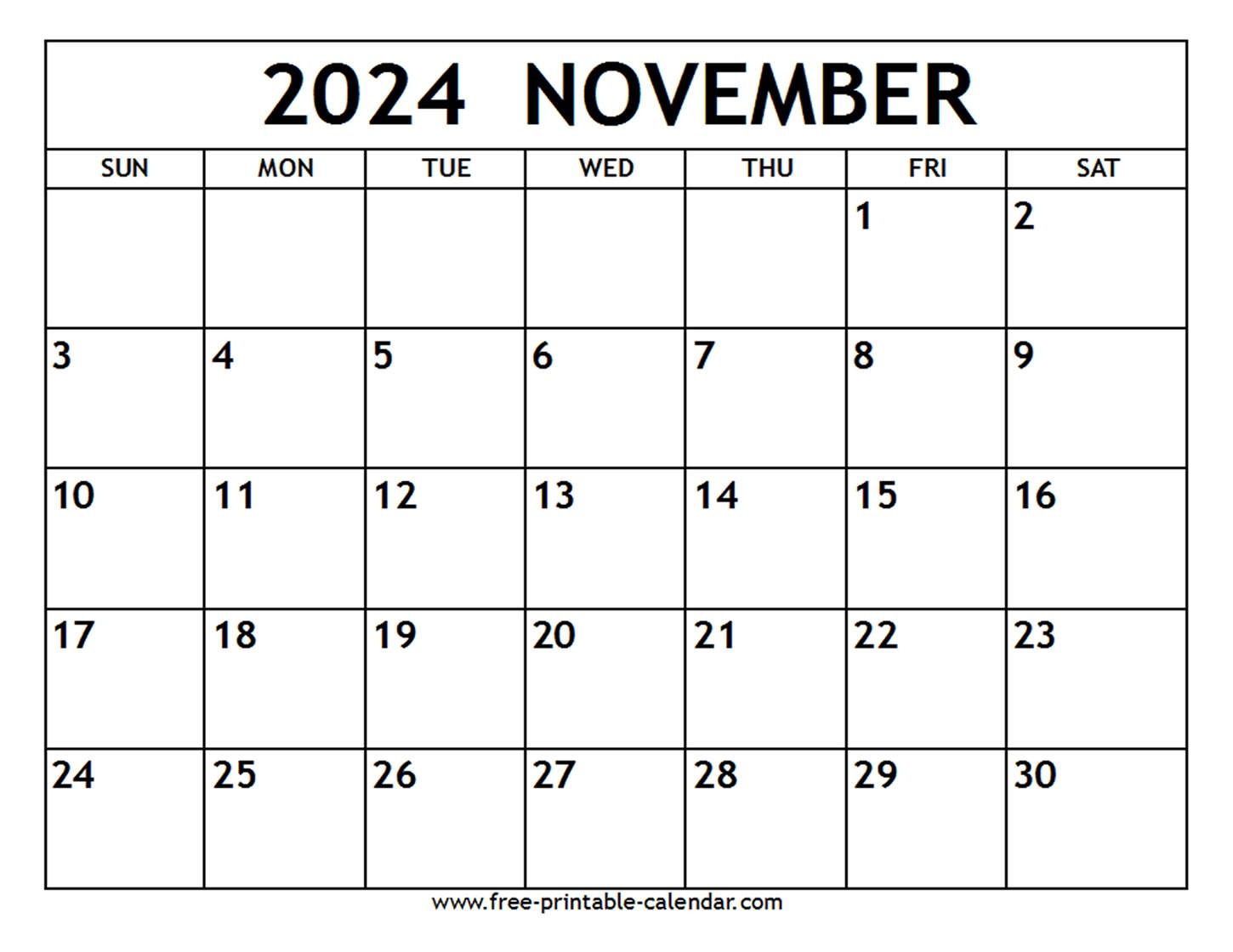 November 2024 Calendar - Free-Printable-Calendar inside Free Printable Blank Calendar November 2024