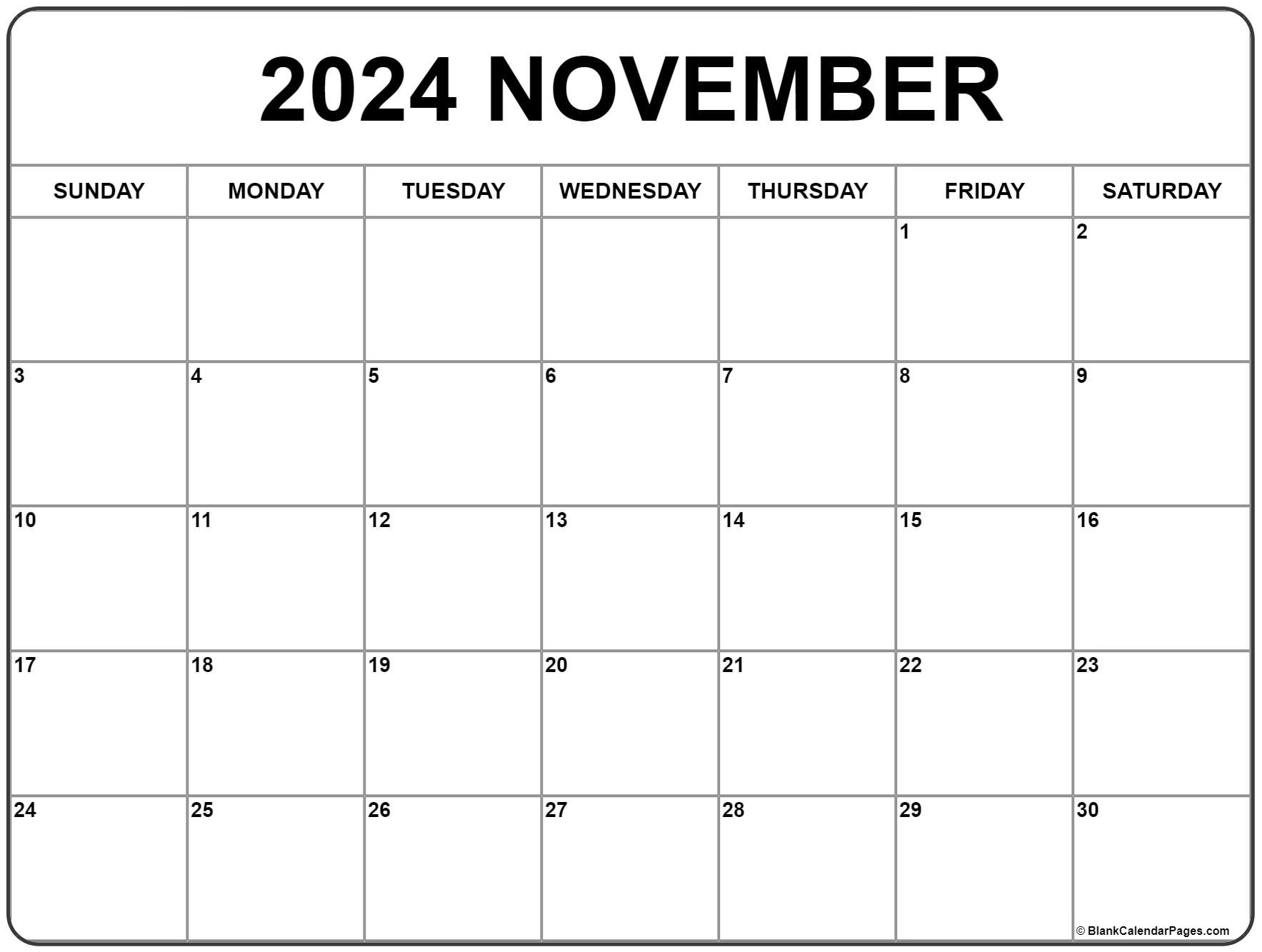 November 2024 Calendar | Free Printable Calendar regarding Free Printable Blank Calendar November 2024