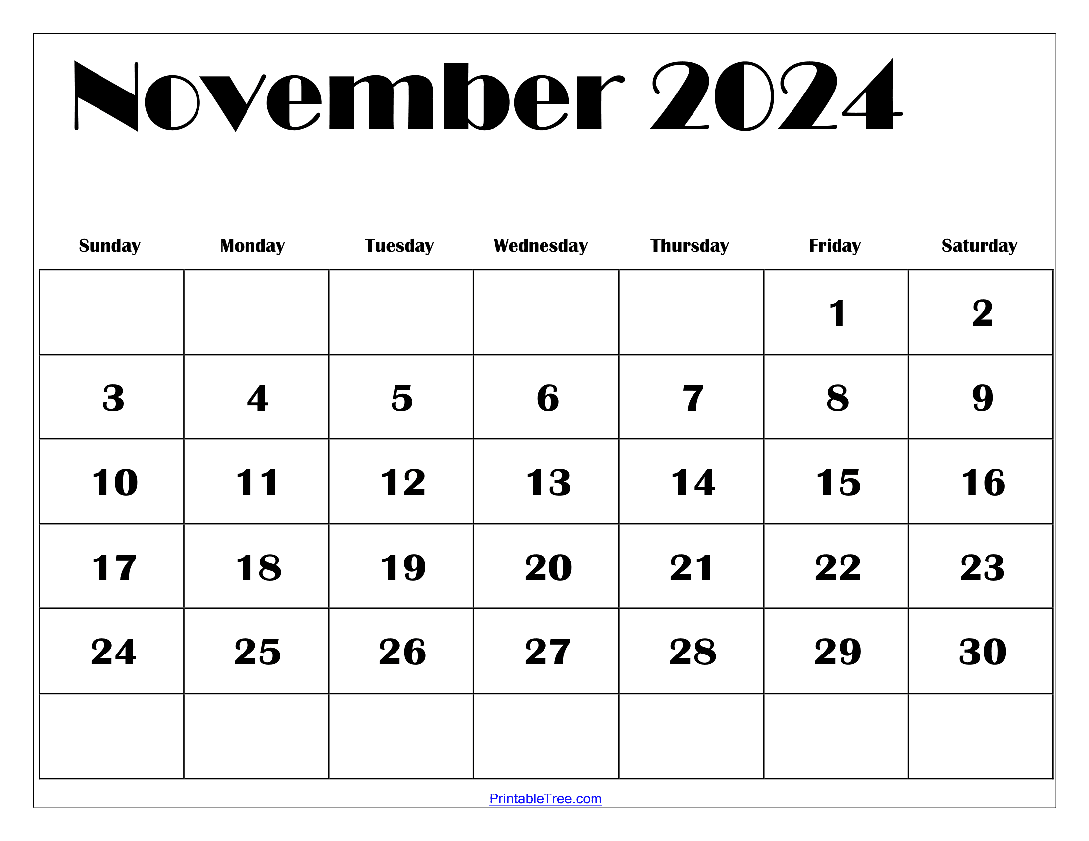 November 2024 Calendar Printable Pdf Template With Holidays for Free Printable Calendar 2024 October And November