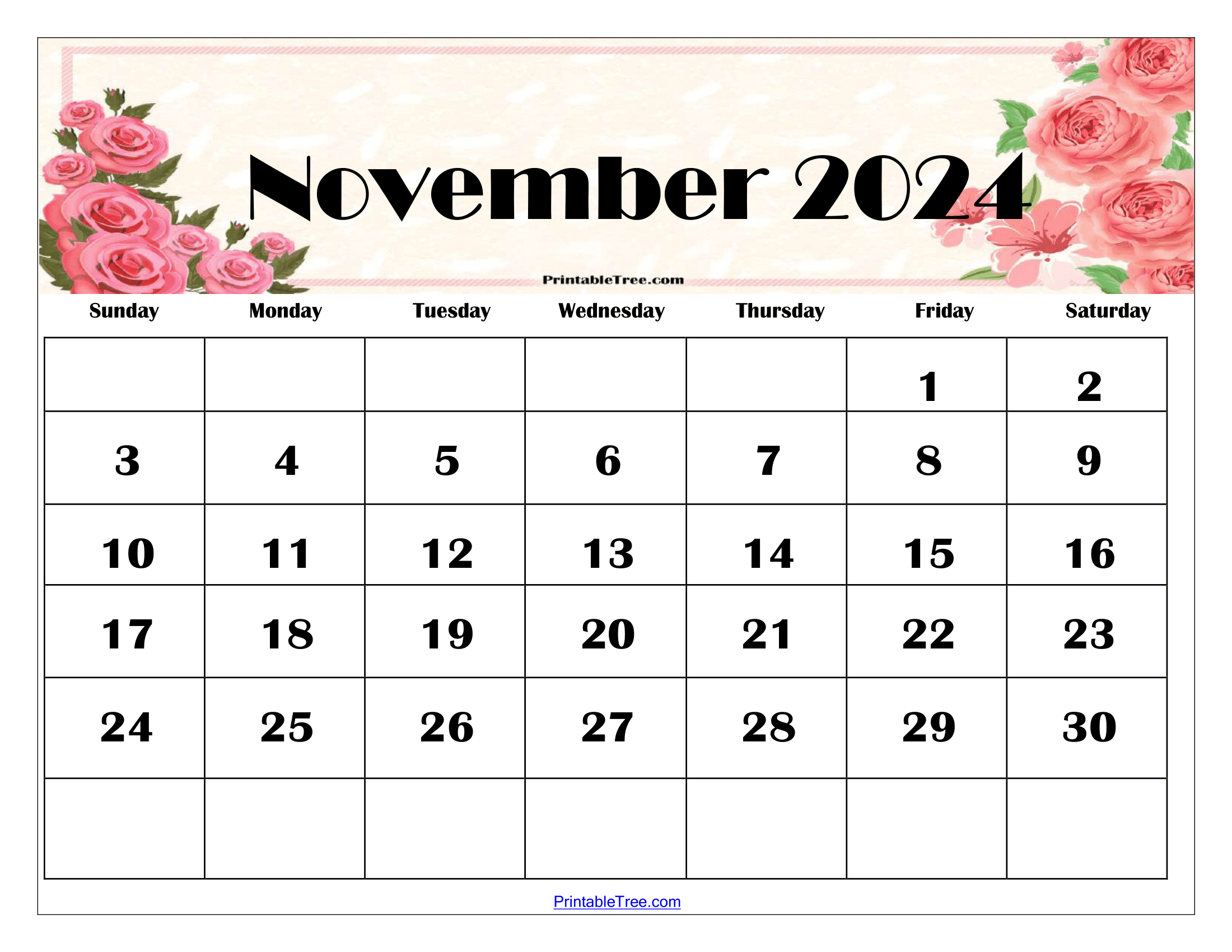 November 2024 Calendar Printable Pdf Template With Holidays throughout Free Printable Blank Calendar 2024 November