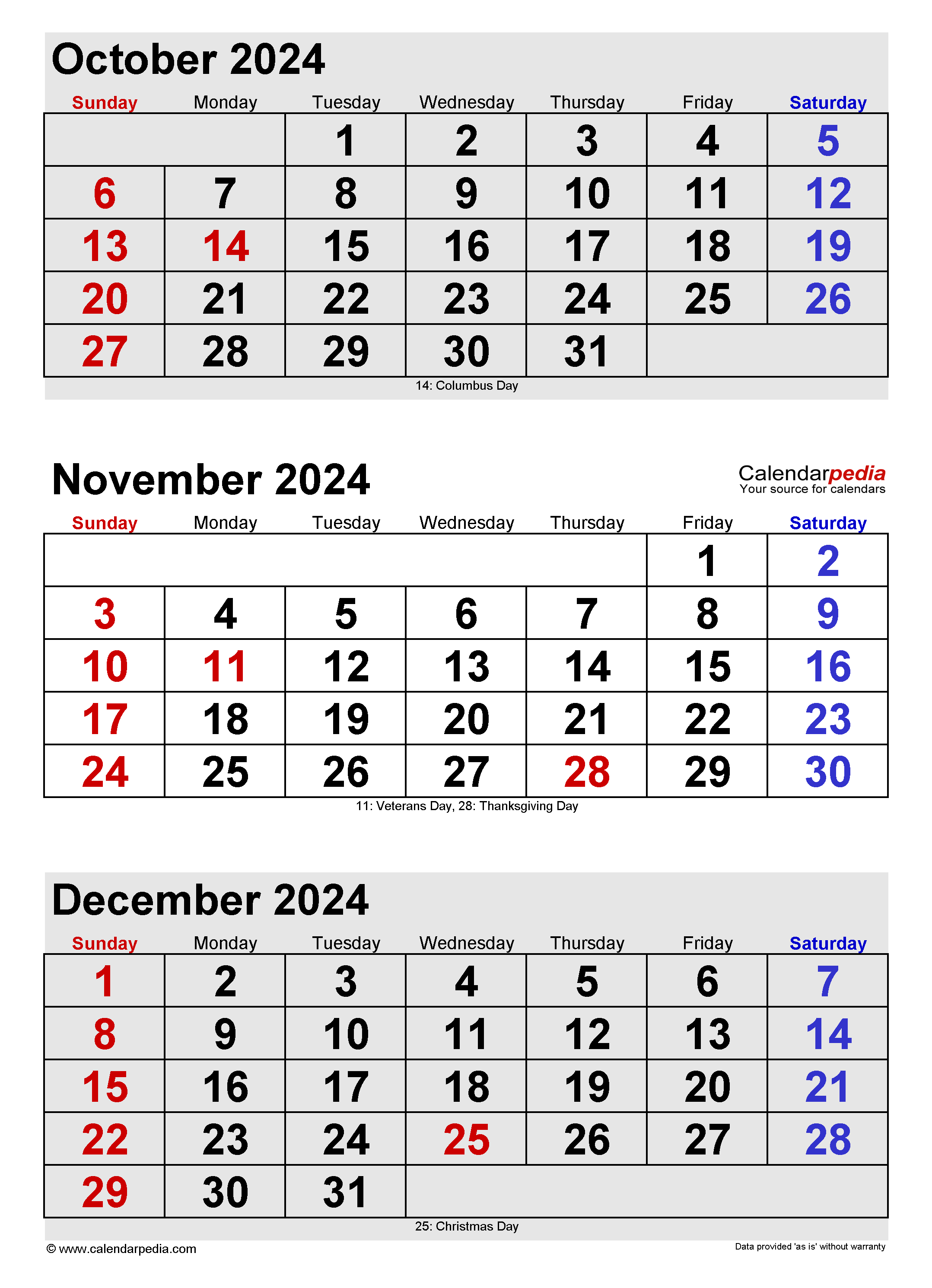 November 2024 Calendar Templates For Word Excel And PDF | Free Printable 2024 Calendar October November December 2024