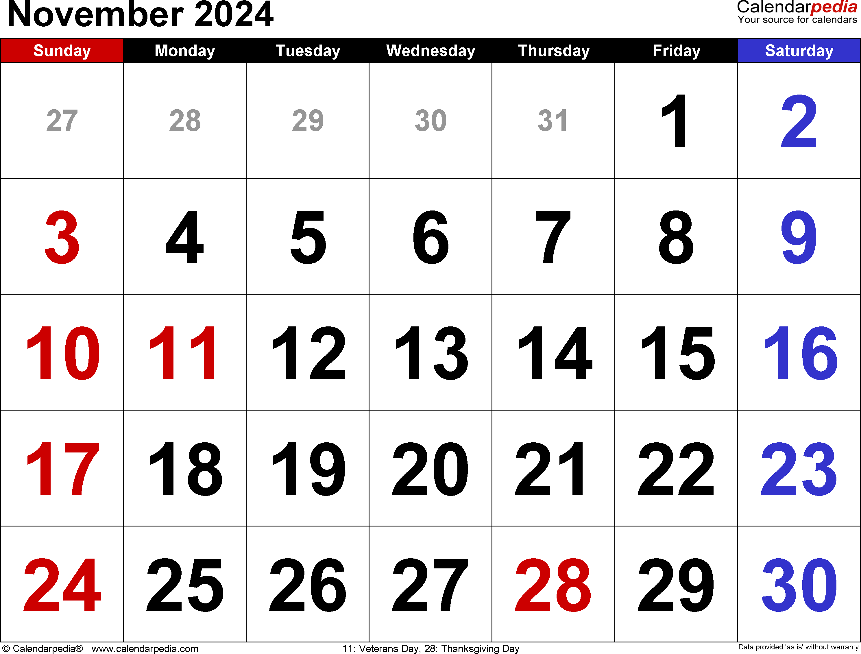 November 2024 Calendar Thanksgiving Issy Rhodia - Free Printable 2024 November Calendar Template