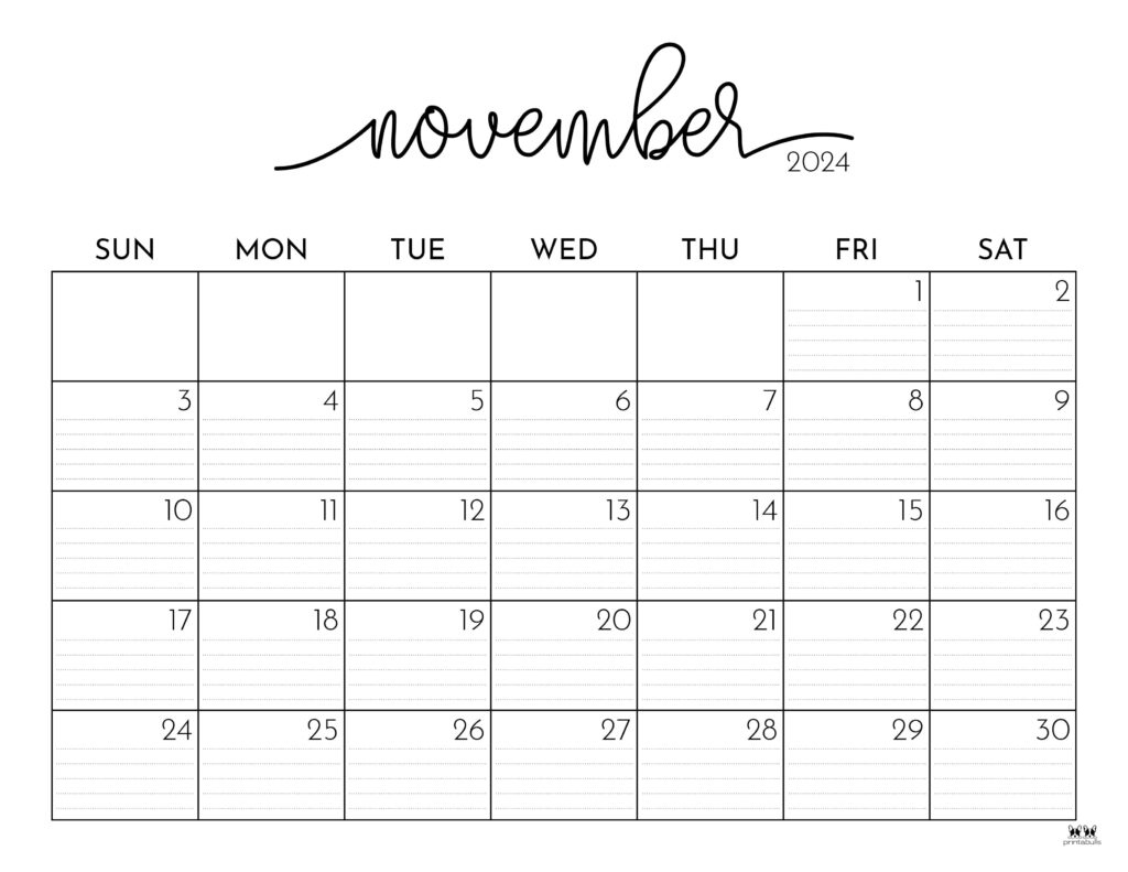 November 2024 Calendars - 50 Free Printables | Printabulls for Free Printable Calendar 2024 November