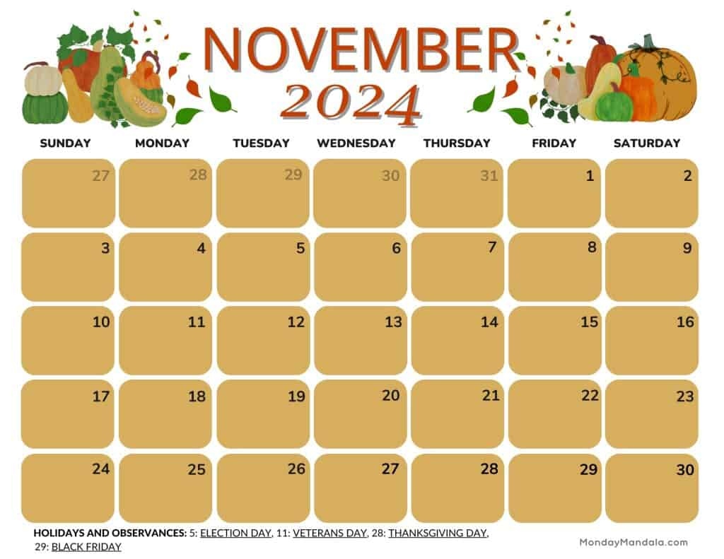 November 2024 Calendars (52 Free Printable Pdfs) with regard to Free Printable Calendar 2024 November