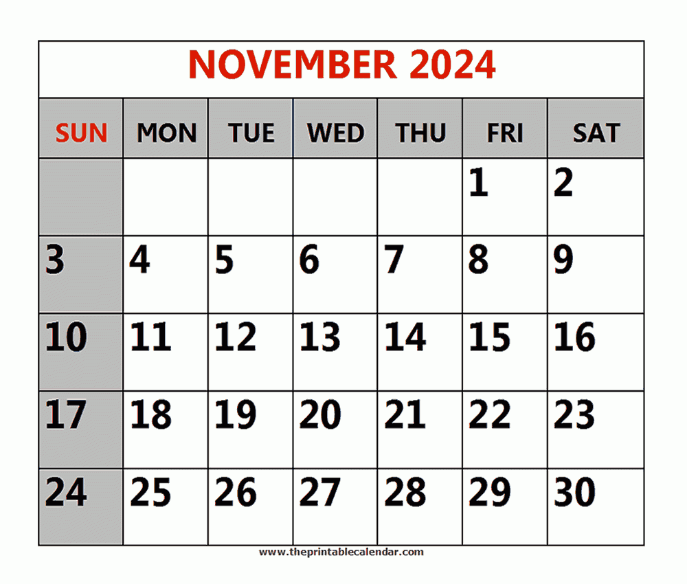 November 2024 Printable Calendars within Free Printable Calendar 2024 November December