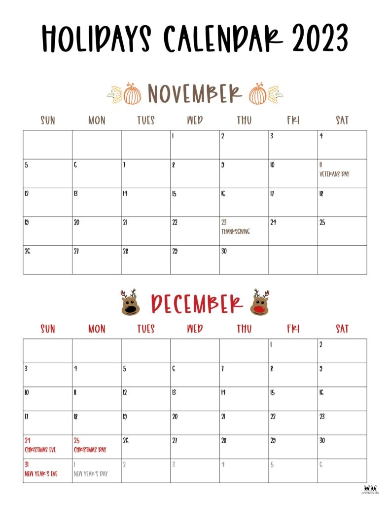 November December 2023 Calendars - 12 Printables | Printabulls pertaining to Free Printable Calendar 2024 November December Christmas