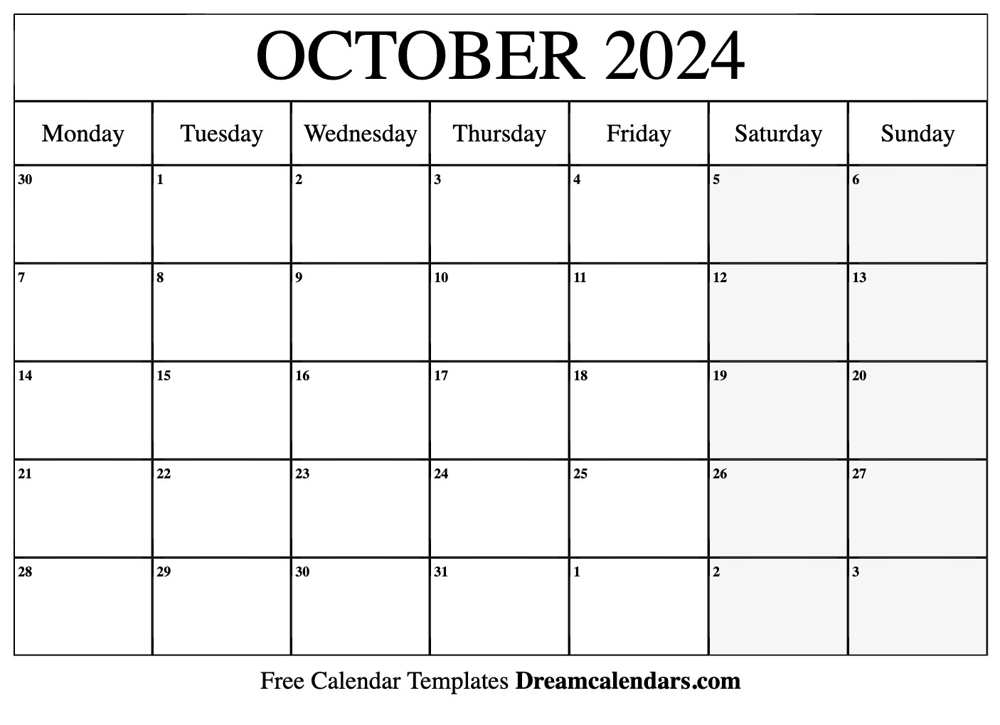 October 2024 Calendar | Free Blank Printable With Holidays for Free Printable Blank October Calendar 2024