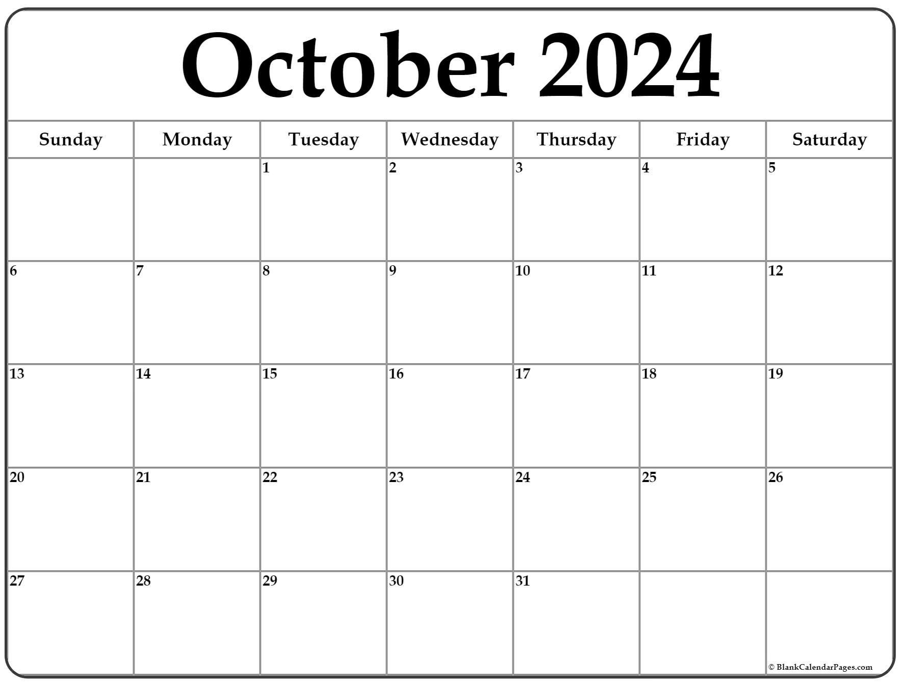 October 2024 Calendar | Free Printable Calendar inside Free Printable Blank October Calendar 2024