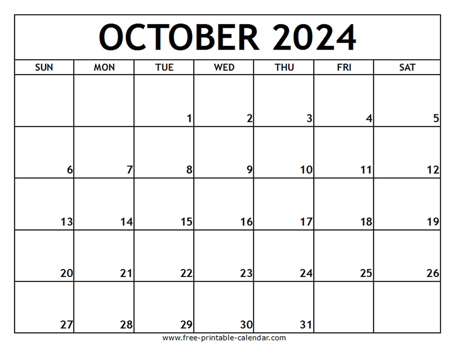 October 2024 Printable Calendar - Free-Printable-Calendar regarding Free Printable Blank Calendar October 2024