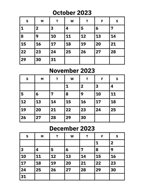 October November And December 2023 Calendar A Printable Calendar - Free Printable 3 Month Calendar 2024 October November December